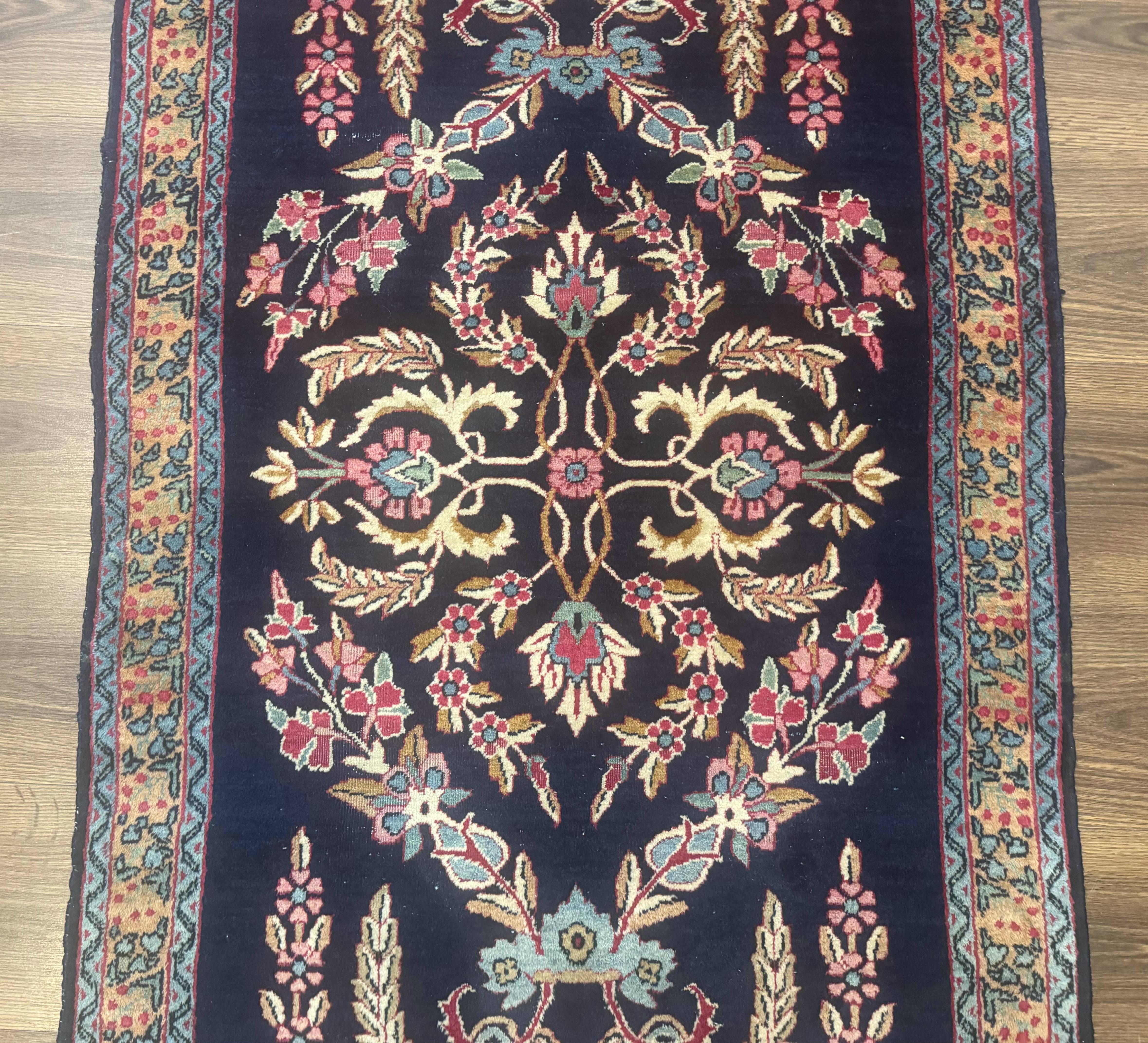 Antique Persian Kerman Rug 2.8 x 4, Navy Blue, Floral - Jewel Rugs
