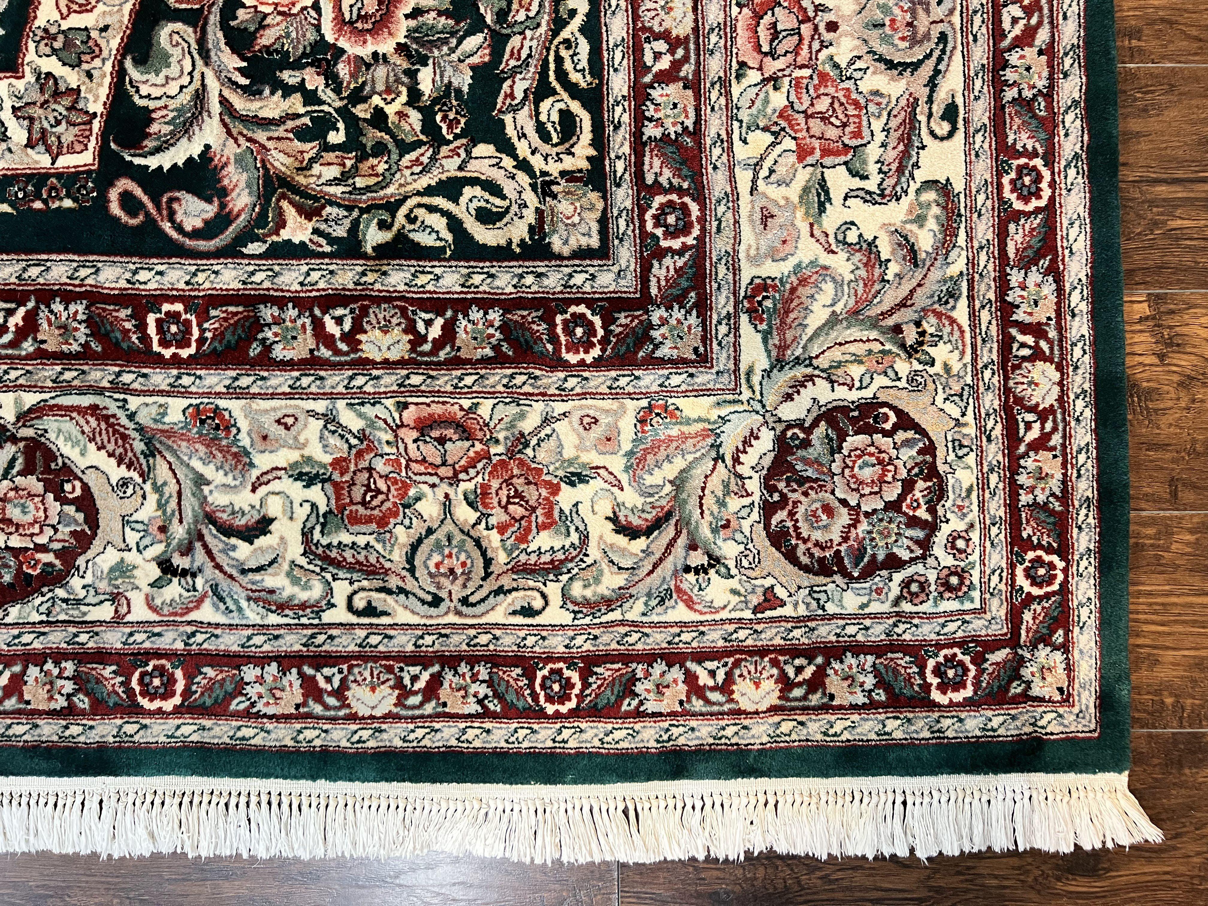 Pak Persian Rug 9x12, Dark Green and Cream, Floral Medallion, Elegant Handmade Wool Carpet 9 x 12 - Jewel Rugs