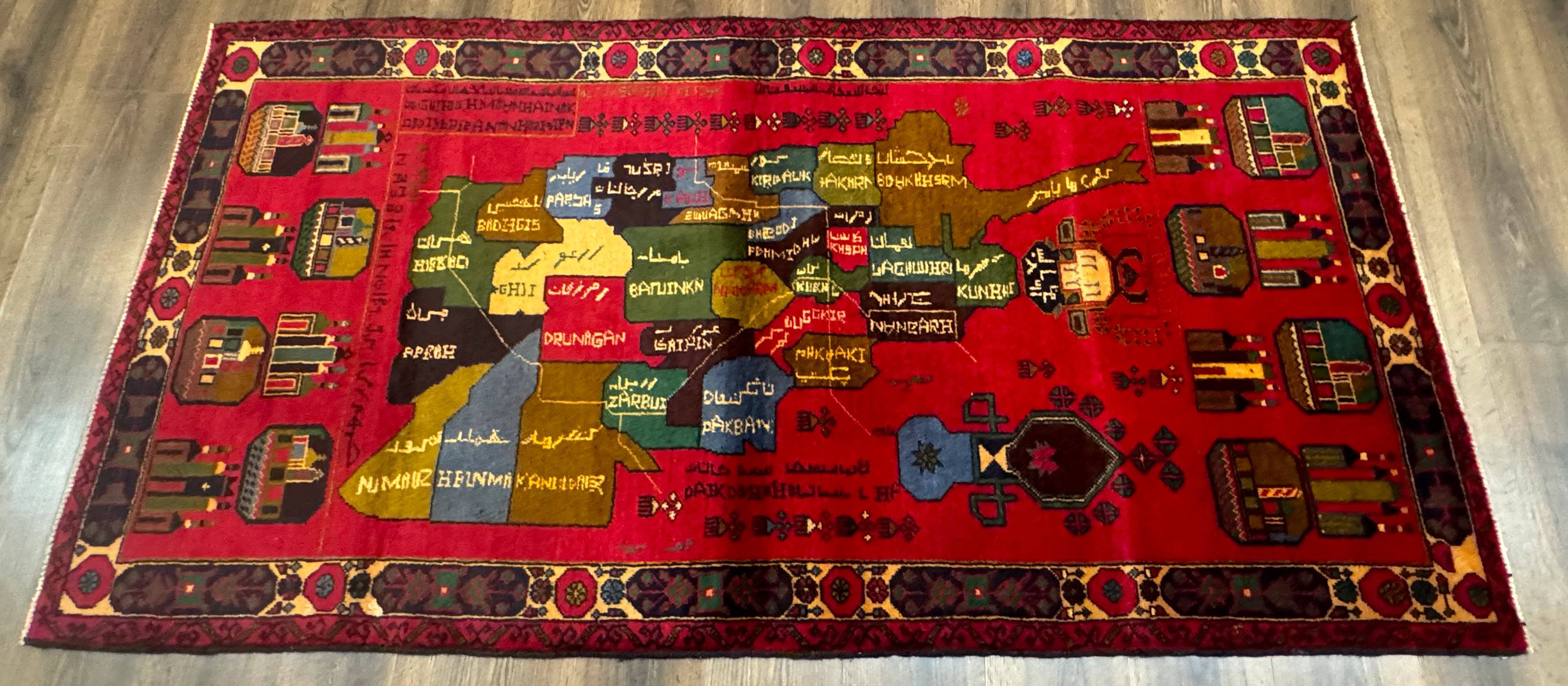 Red Afghan Balouch Rug 3x7, Tribal, Map of Afghanistan Depiction, Handmade, New - Jewel Rugs