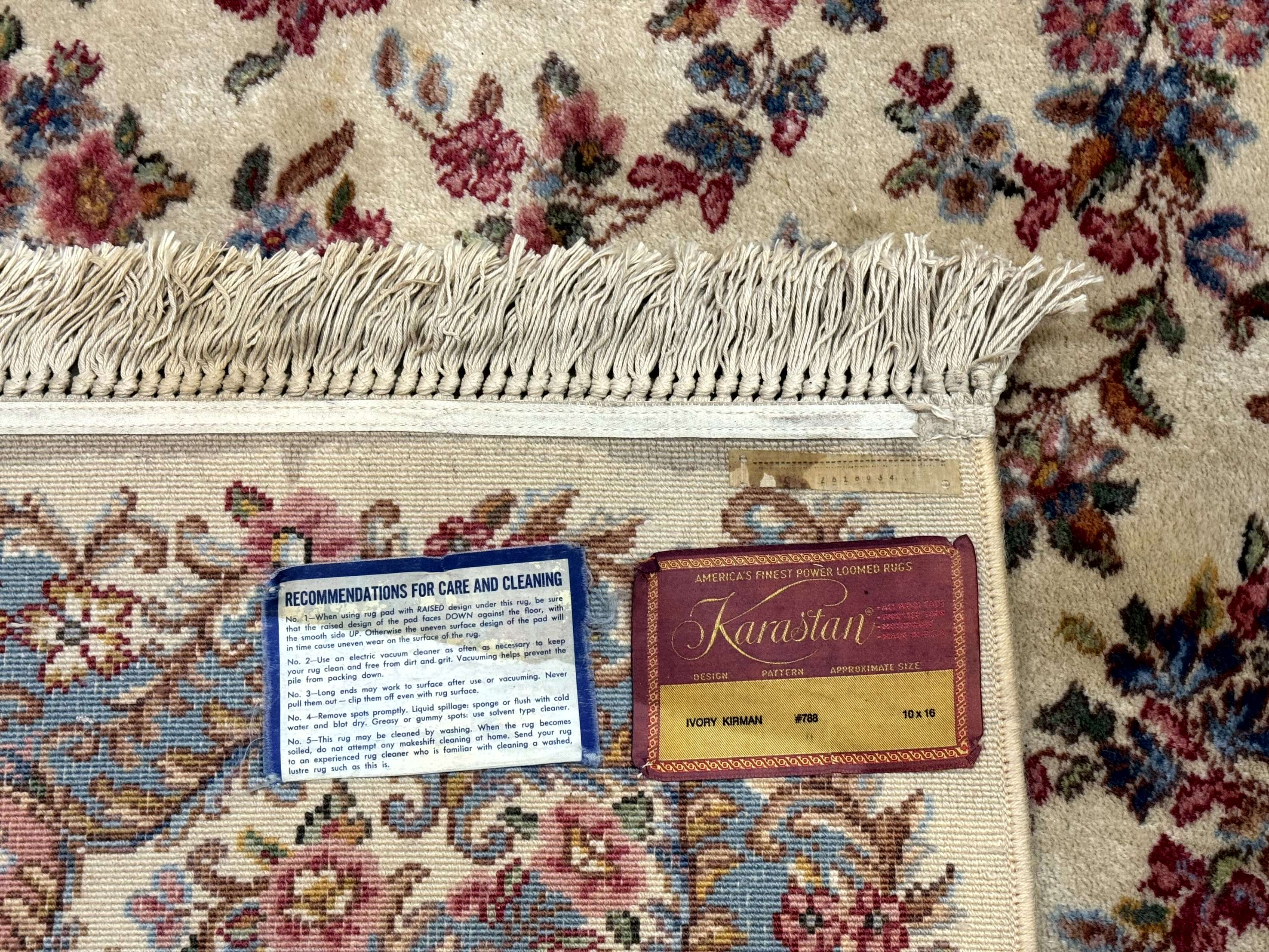 Karastan Rug 10x16 Ivory Kirman #788, Original 700 Series, Wool Pile Vintage Discontinued - Jewel Rugs