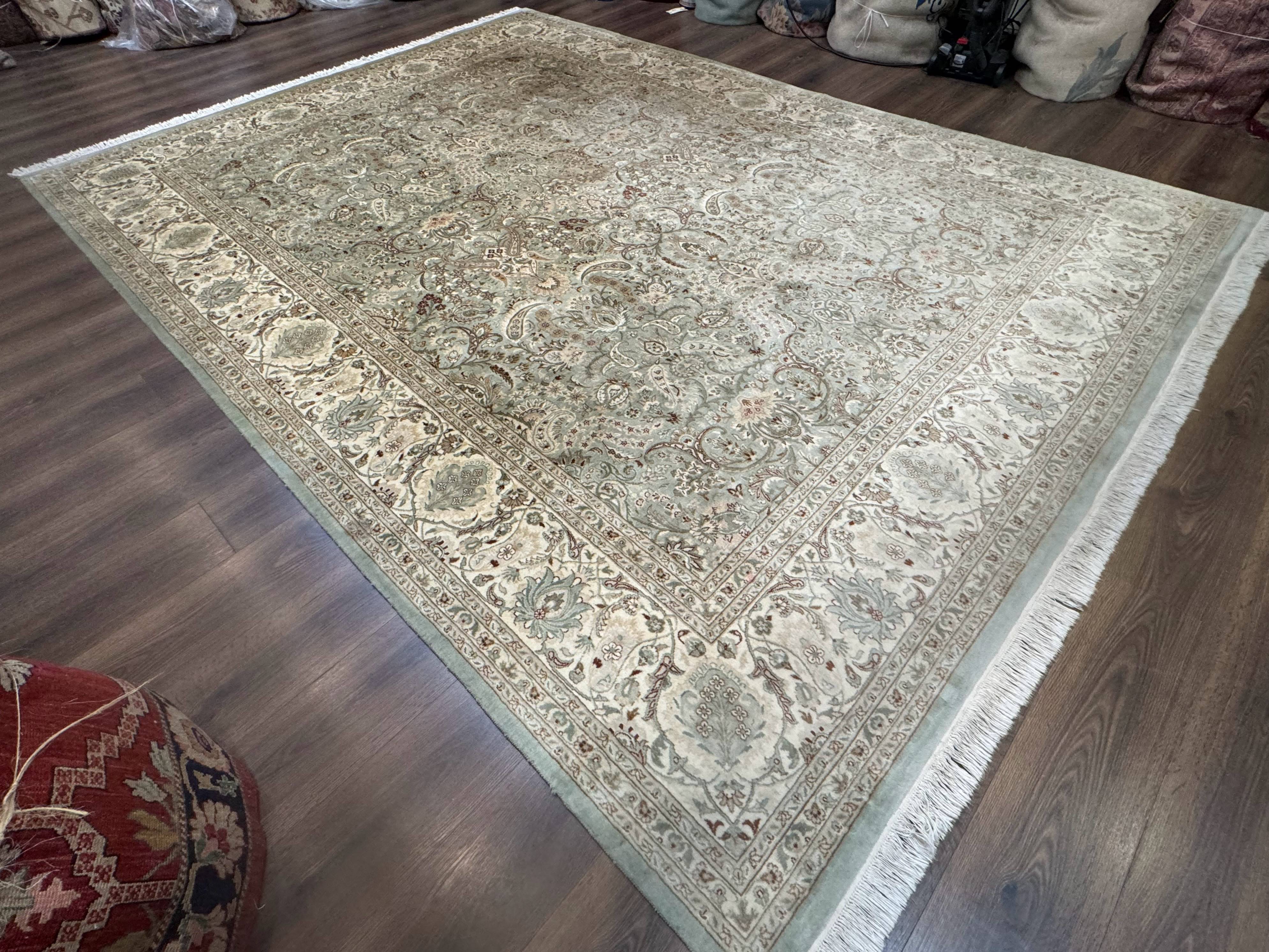 Fine Pak Persian Rug 9x12, Light Sage Green & Ivory, Allover Pattern, Boteh, Handmade, 200 KPSI - Jewel Rugs