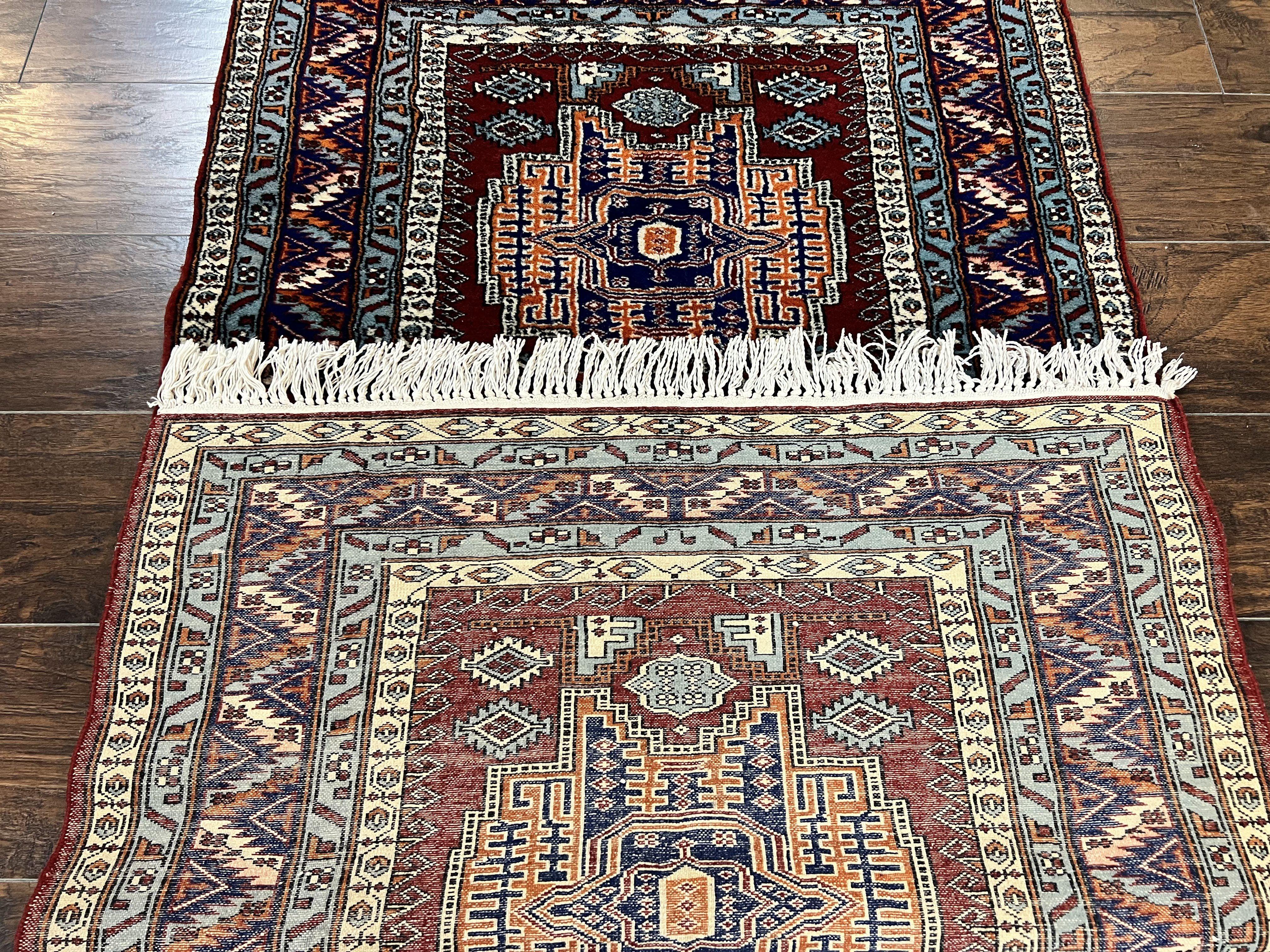 Pakistani Rug 3x5 ft, Caucasian Kazak Design, Geometric Rug, Small Vintage Oriental Carpet, Dark Red Vintage Handmade Wool Rug 3 x 5 - Jewel Rugs