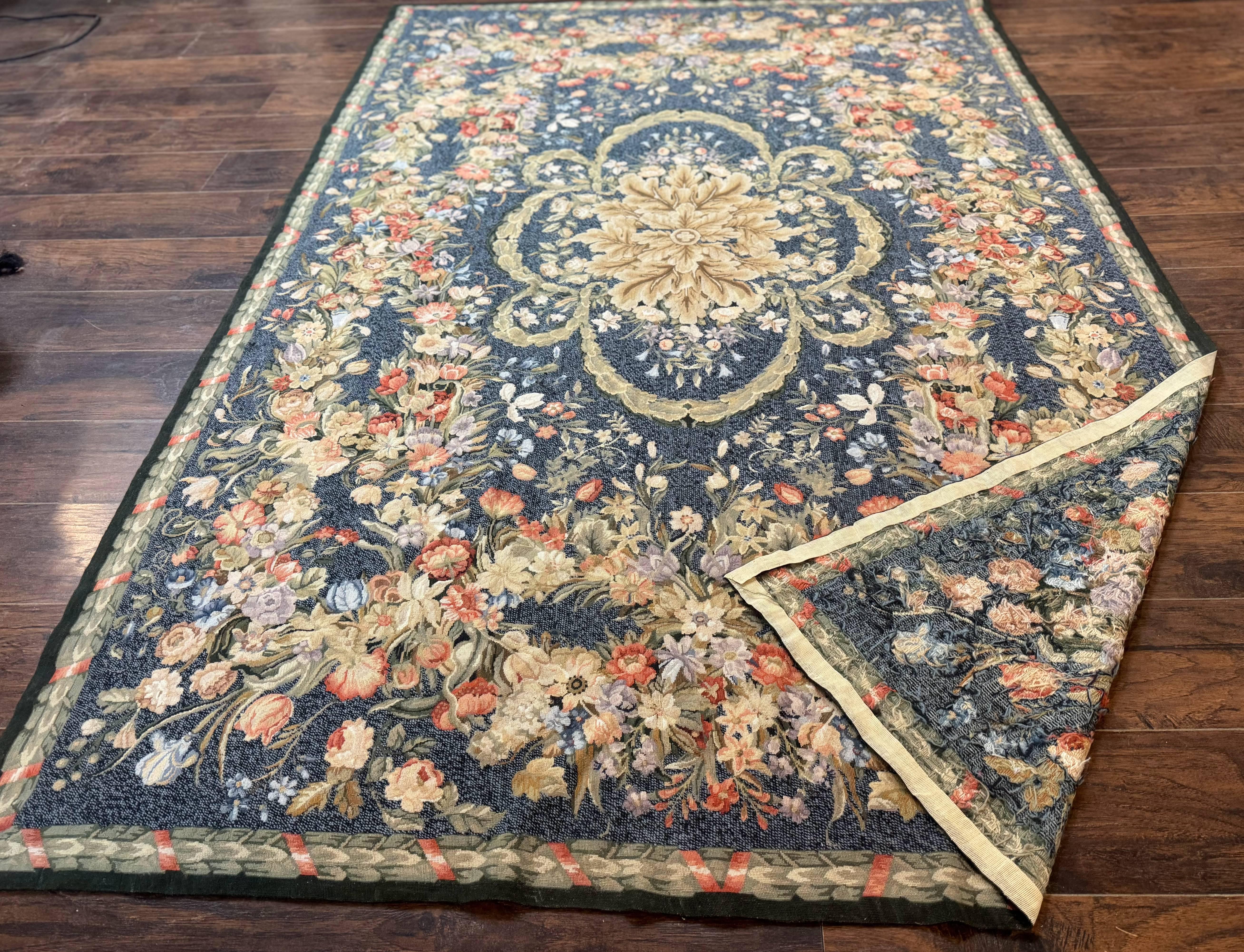Needlepoint Rug 6x9, Petitepoint Area Rug, Floral Bouquets, European Aubusson French Design, Wool - Jewel Rugs