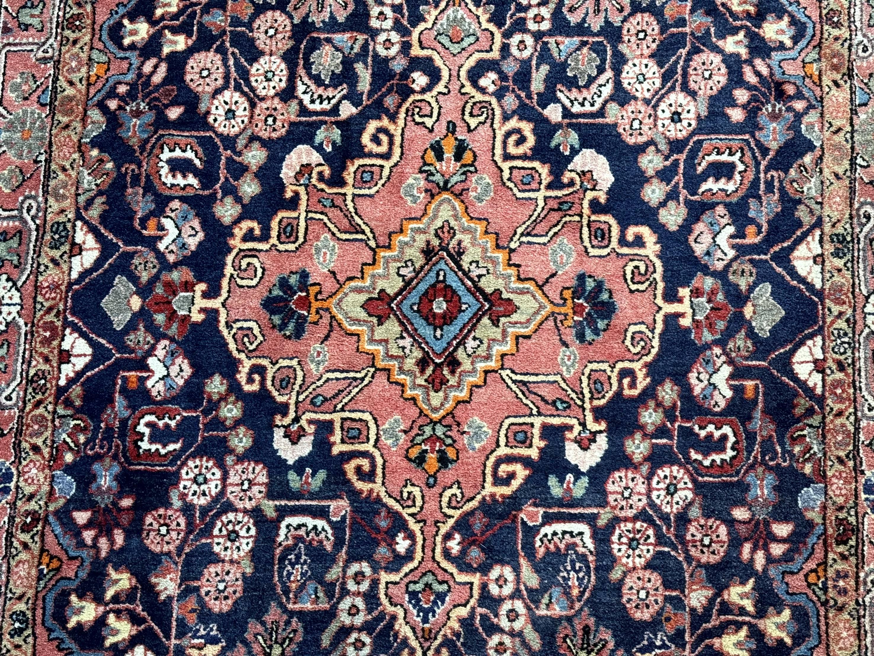 Persian Rug 3x5, Jozan Sarouk Rug, Navy Blue and Coral, Medallion Rug, Semi Antique - Jewel Rugs