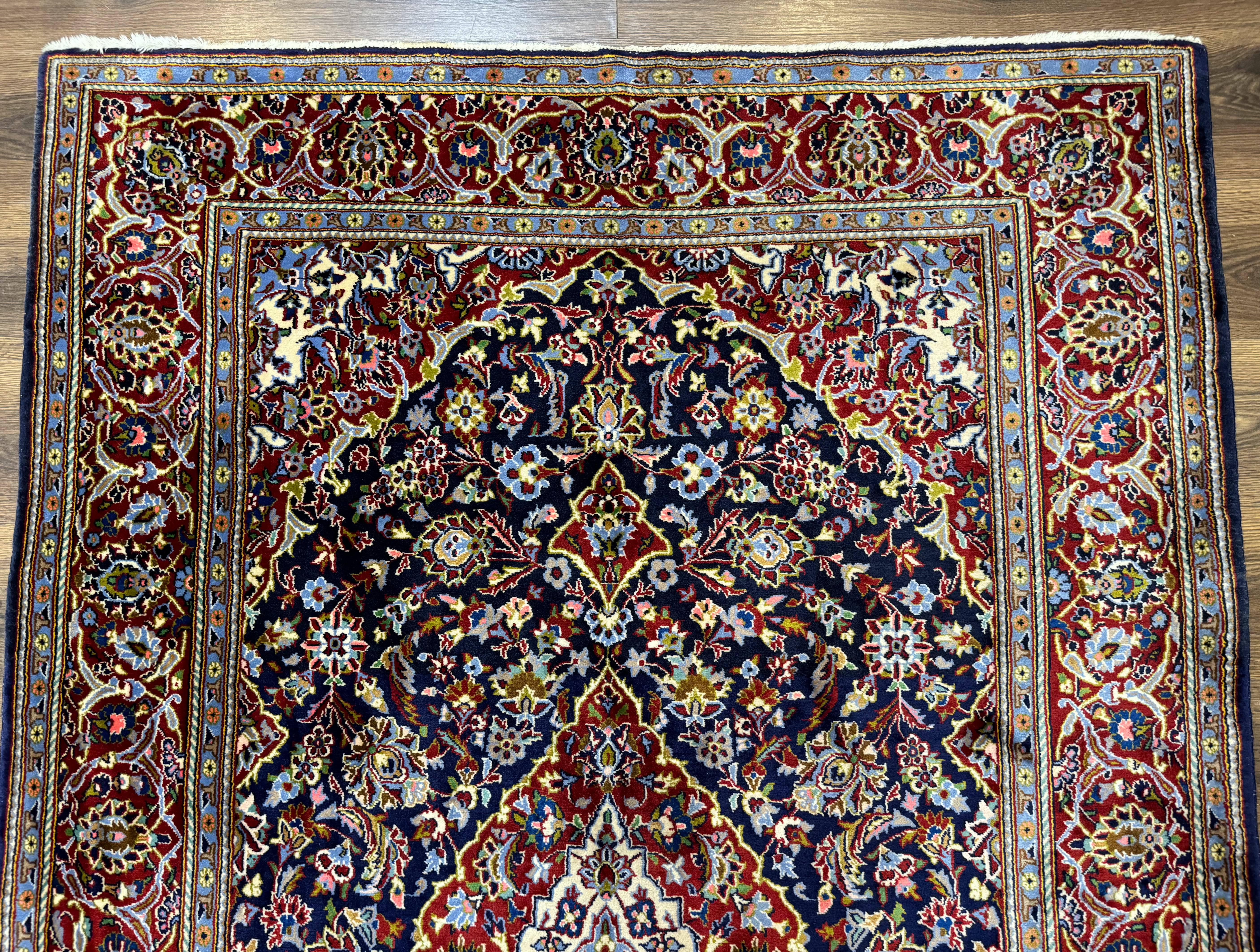 Navy Blue Persian Kashan Rug 5x7, Antique, Wool Hand Knotted Carpet - Jewel Rugs