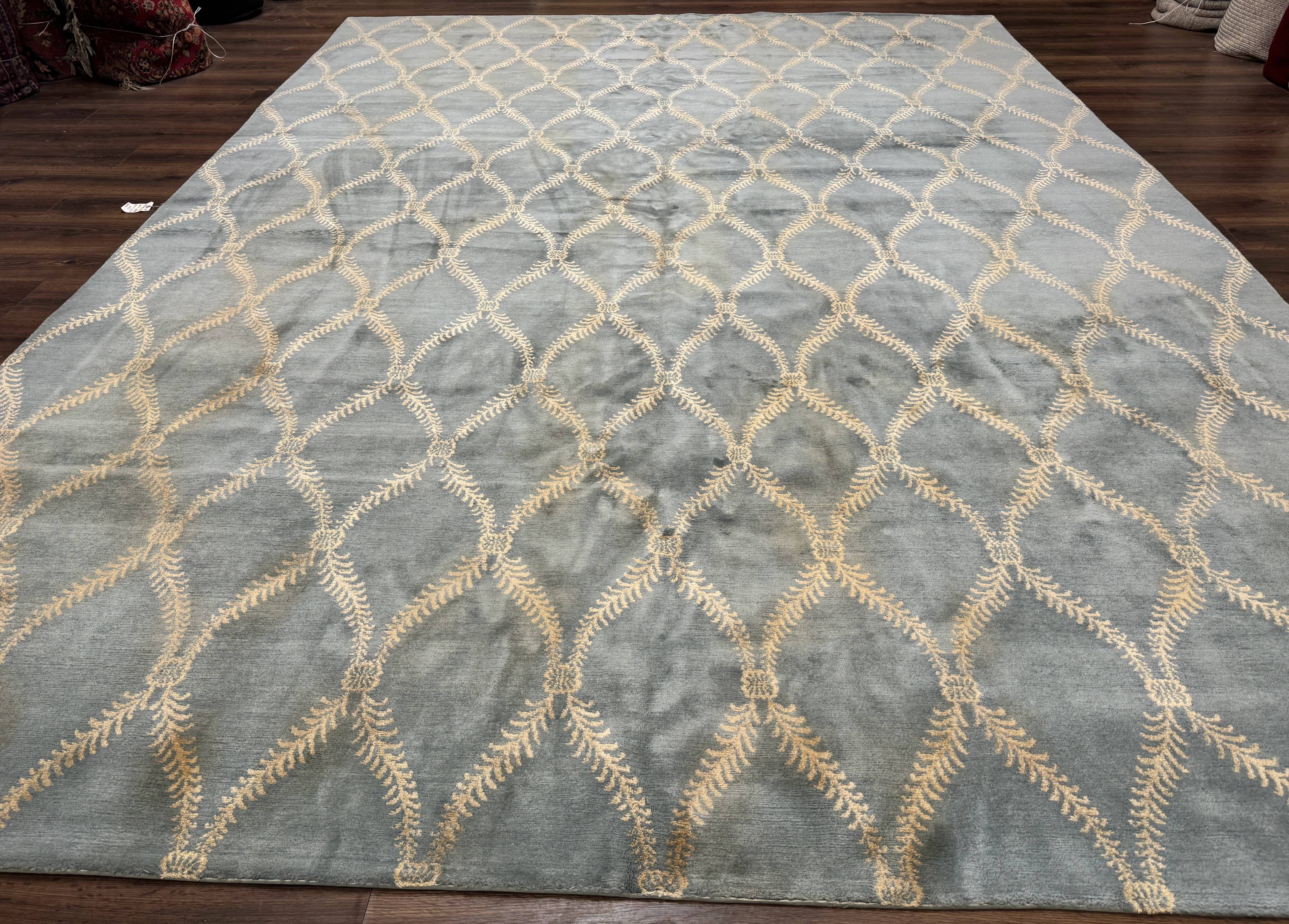 Modern Tibetan Area Rug 10x14 Wool Carpet Light Blue - Jewel Rugs