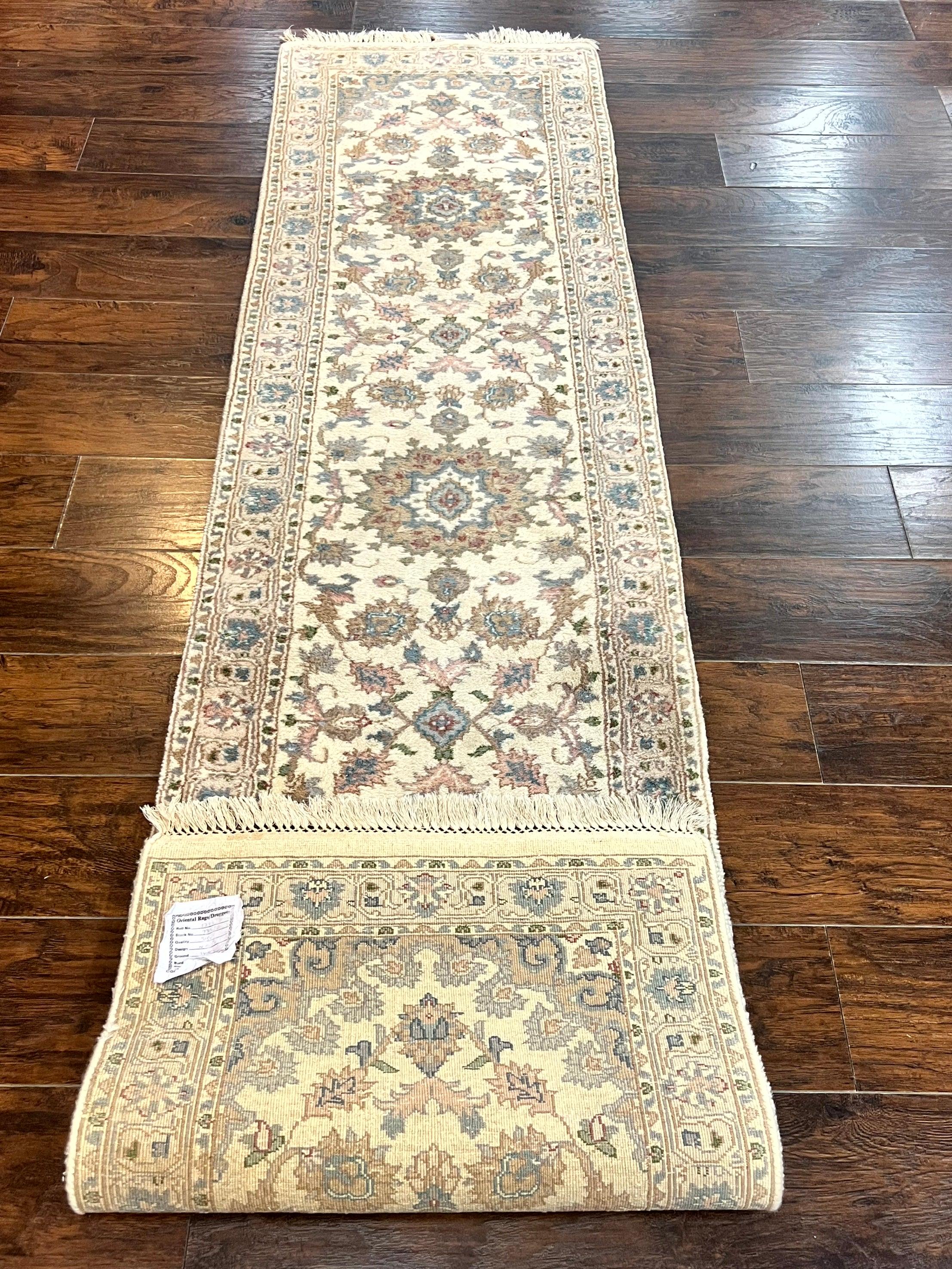 Indo Persian Runner Rug 2.5 x 9.5, Handmade Vintage Wool Rug for Hallway, Floral, Ivory - Jewel Rugs