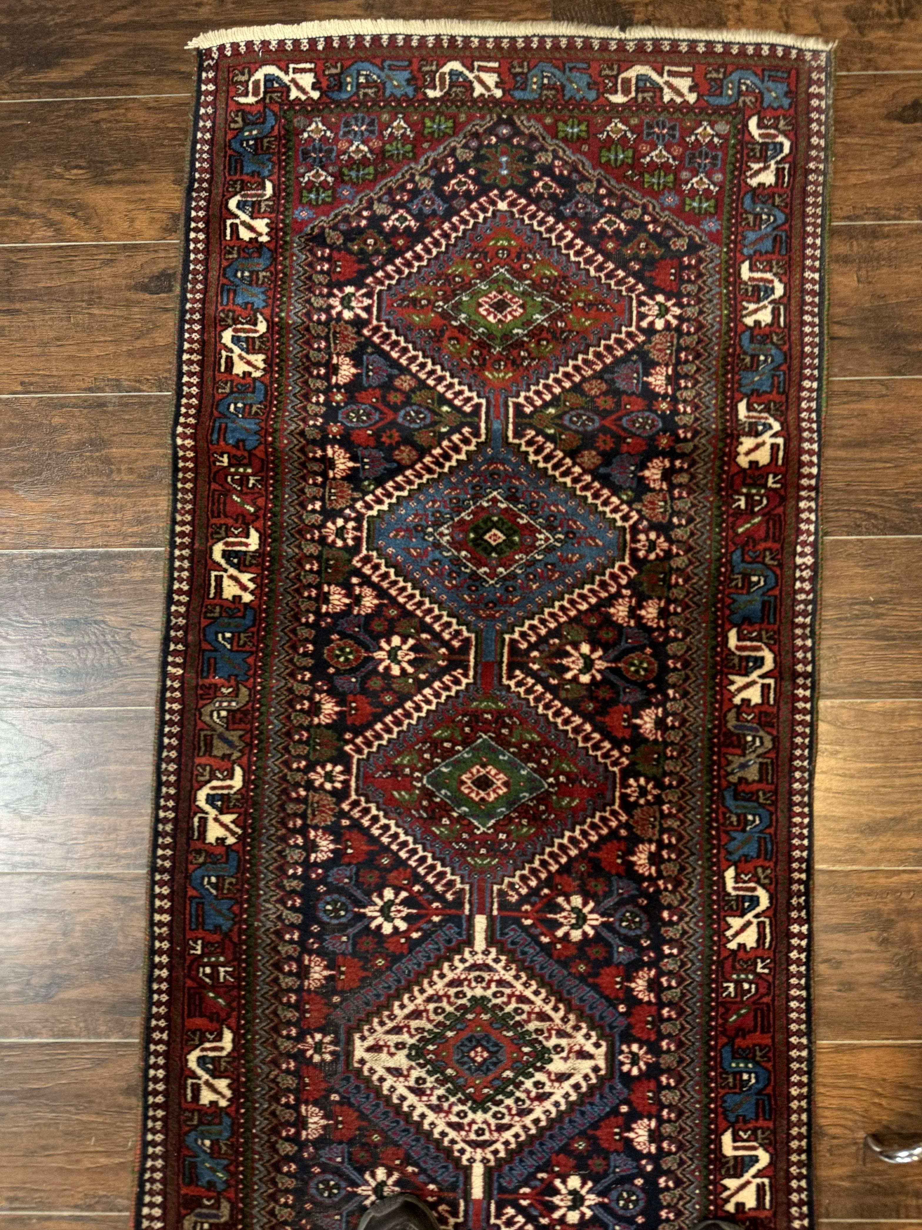 Persian Tribal Runner Rug 2.6 x 20 ft, Antique Persian Shiraz Carpet for Hallway, Colorful Navy Blue - Jewel Rugs