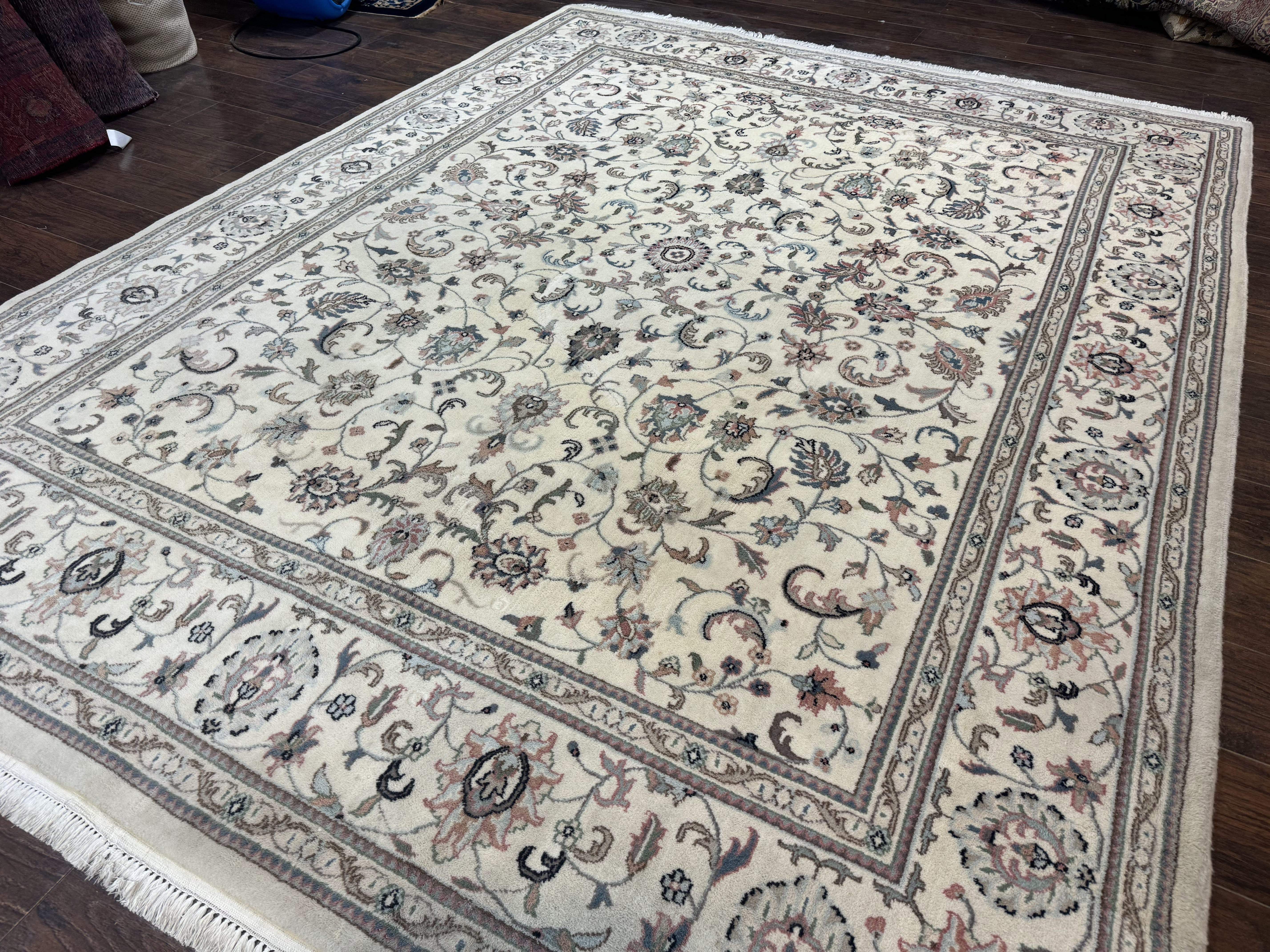 Indo Persian Rug 8x10 – Ivory Wool Floral Allover Oriental Carpet - Jewel Rugs