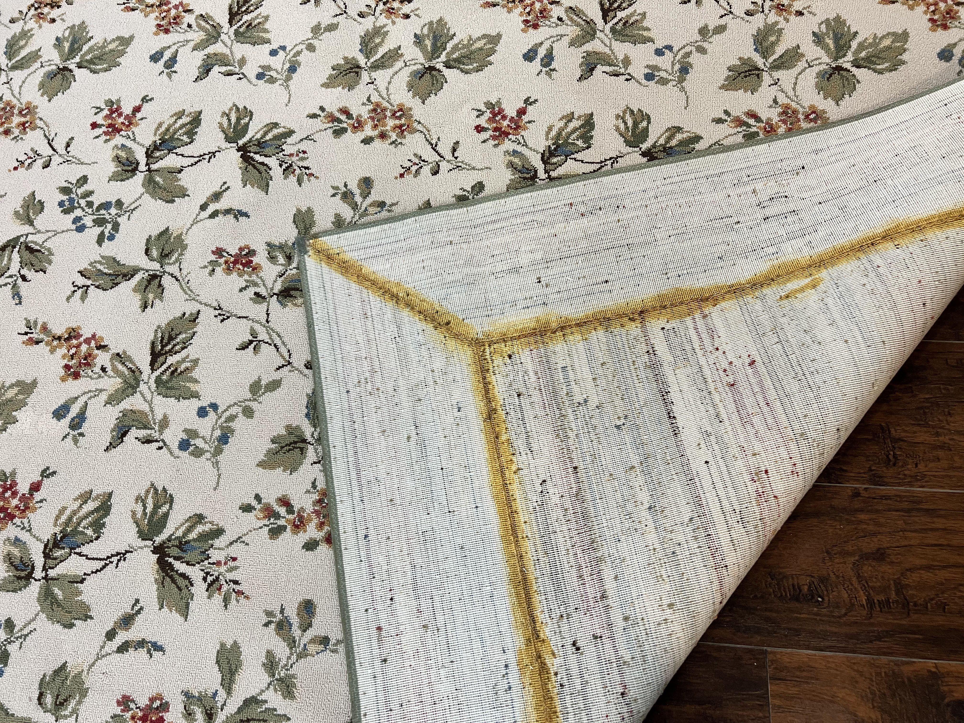 Vintage Stark Carpet 7x10, Ivory and Green, European Aubusson Design, Allover Pattern, Stark Rug - Jewel Rugs