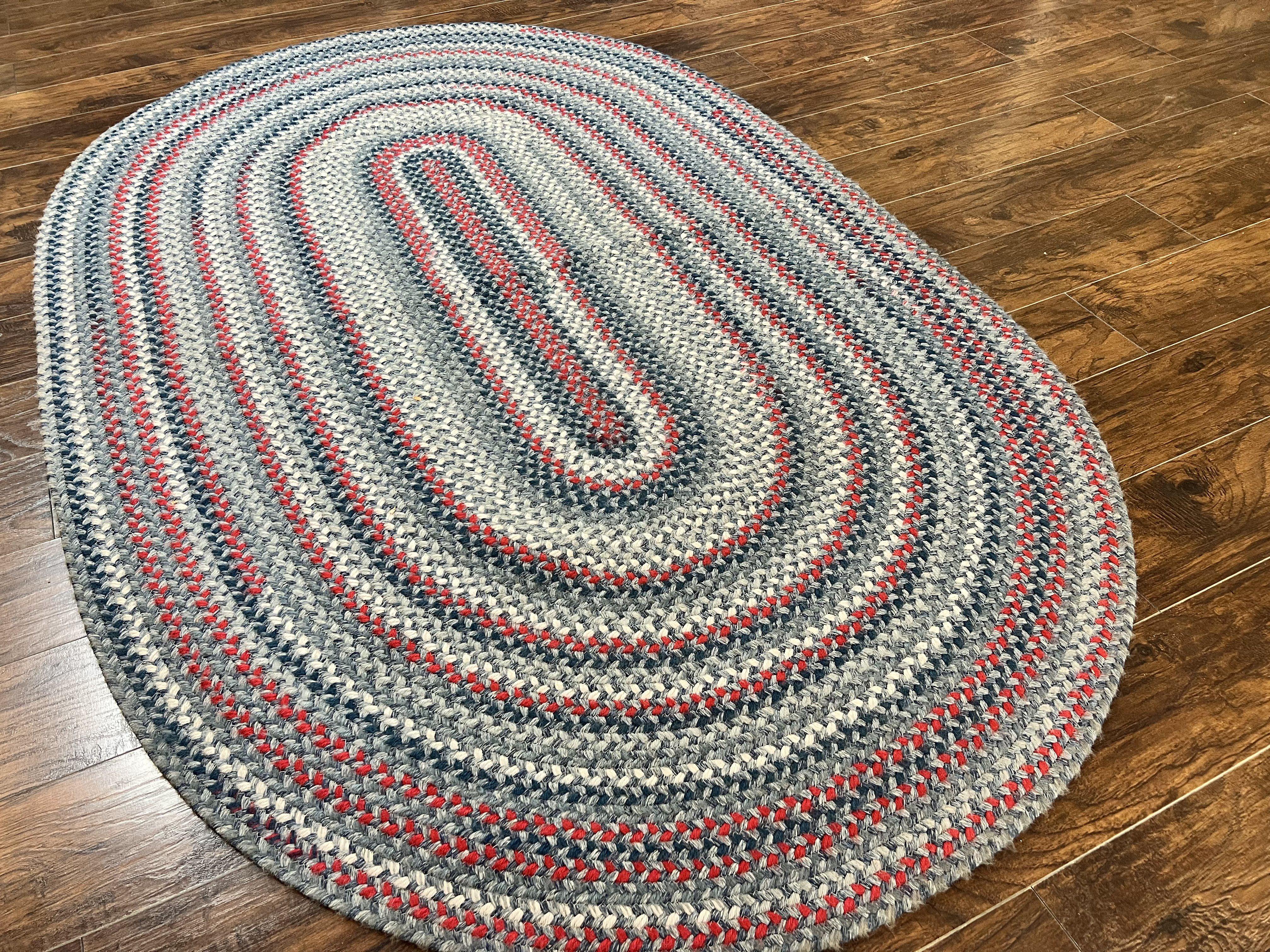 American Oval Braided Rug 5x8, Vintage Multicolor Handmade Wool 5 x 8 Carpet - Jewel Rugs