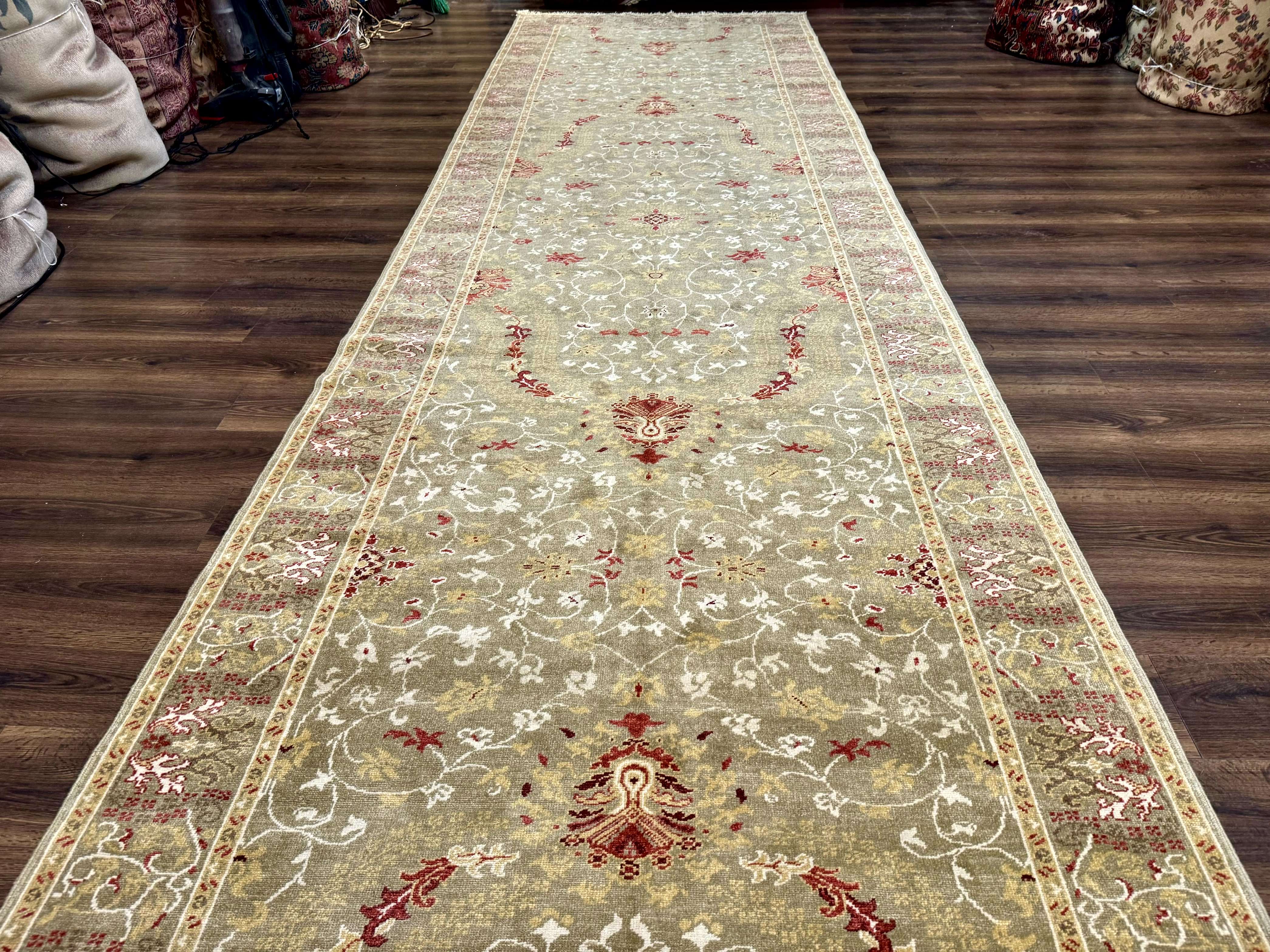 Egyptian Wide Runner Rug 5 x 18 ft, Hand Knotted Hallway Carpet, Light Olive Green, Allover Pattern - Jewel Rugs
