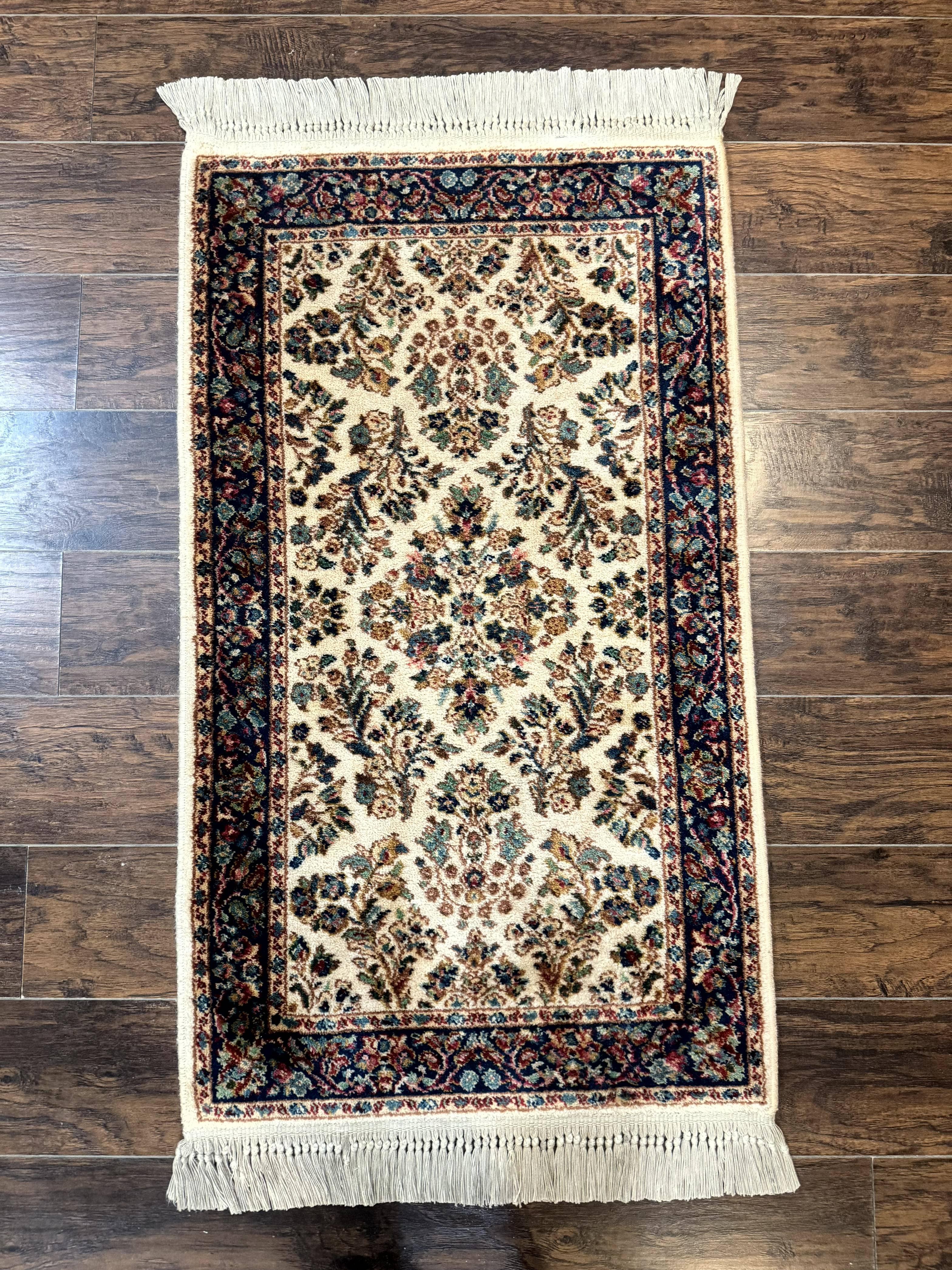 Karastan Rug 2.6 x 4, Karastan Ivory Sarouk #760, Vintage Wool Pile Small Karastan Carpet, Original Collection 700 Series Discontinued - Jewel Rugs