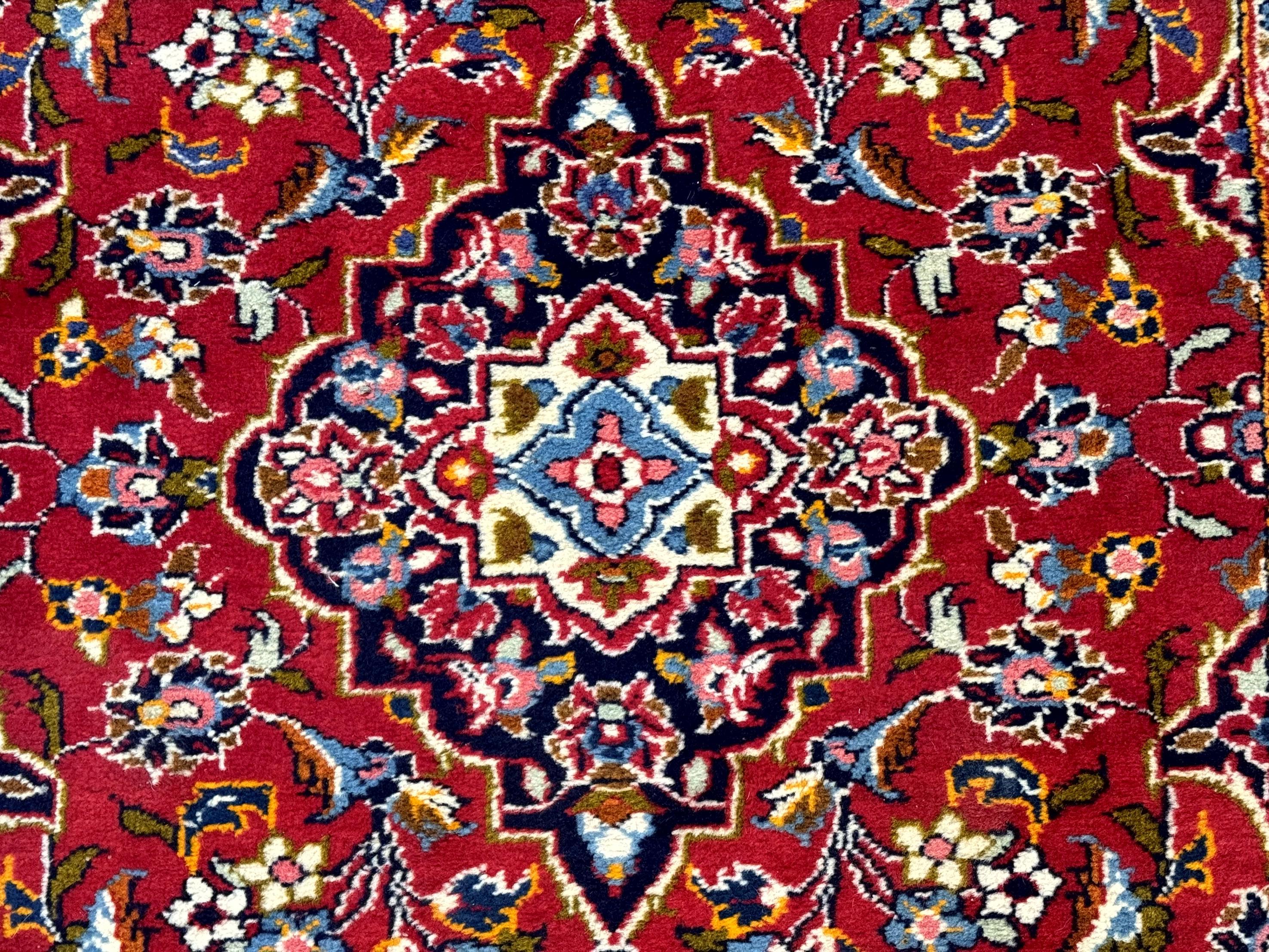 Small Red Persian Kashan Rug 3x5, Floral Medallion, Semi Antique, 150 KPSI, Wool, Handmade - Jewel Rugs