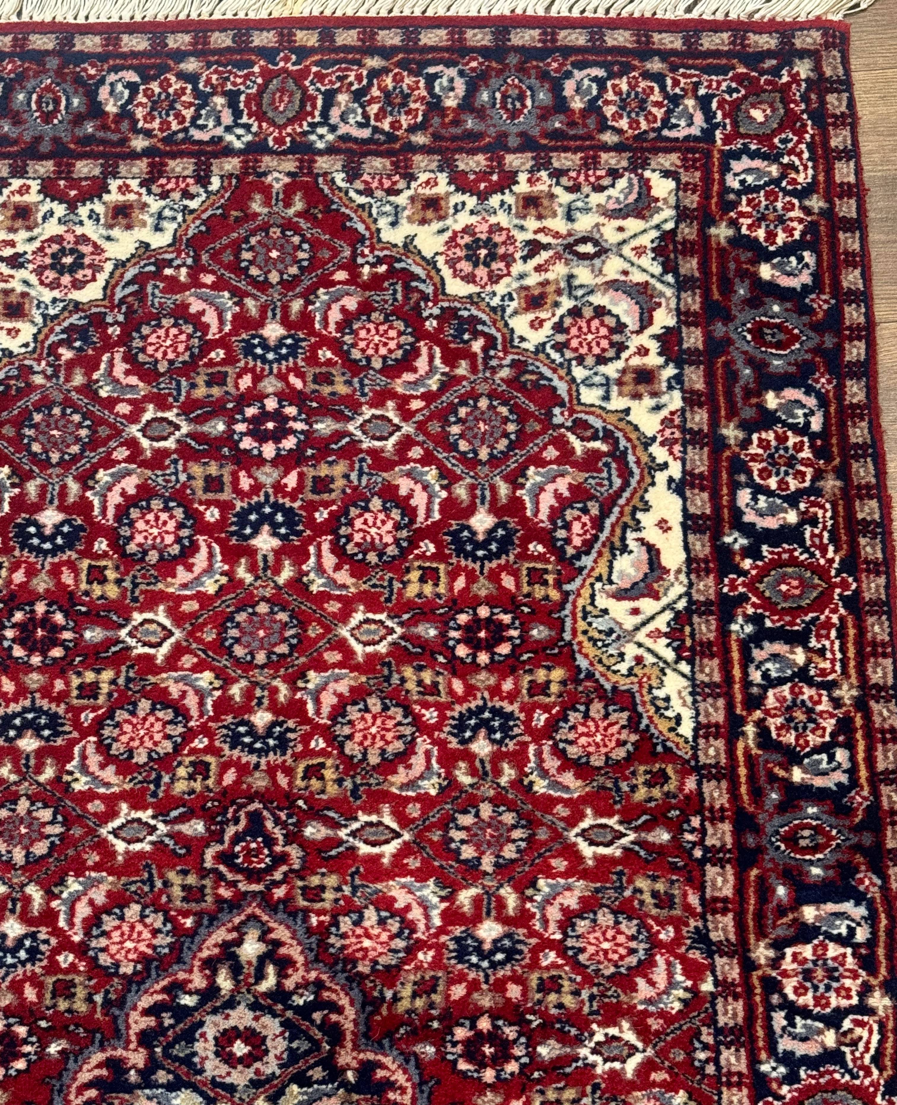 Indo Persian Runner Rug 2.8 x 7.8, Red Blue Ivory, Short Runner Rug, Wool - Jewel Rugs