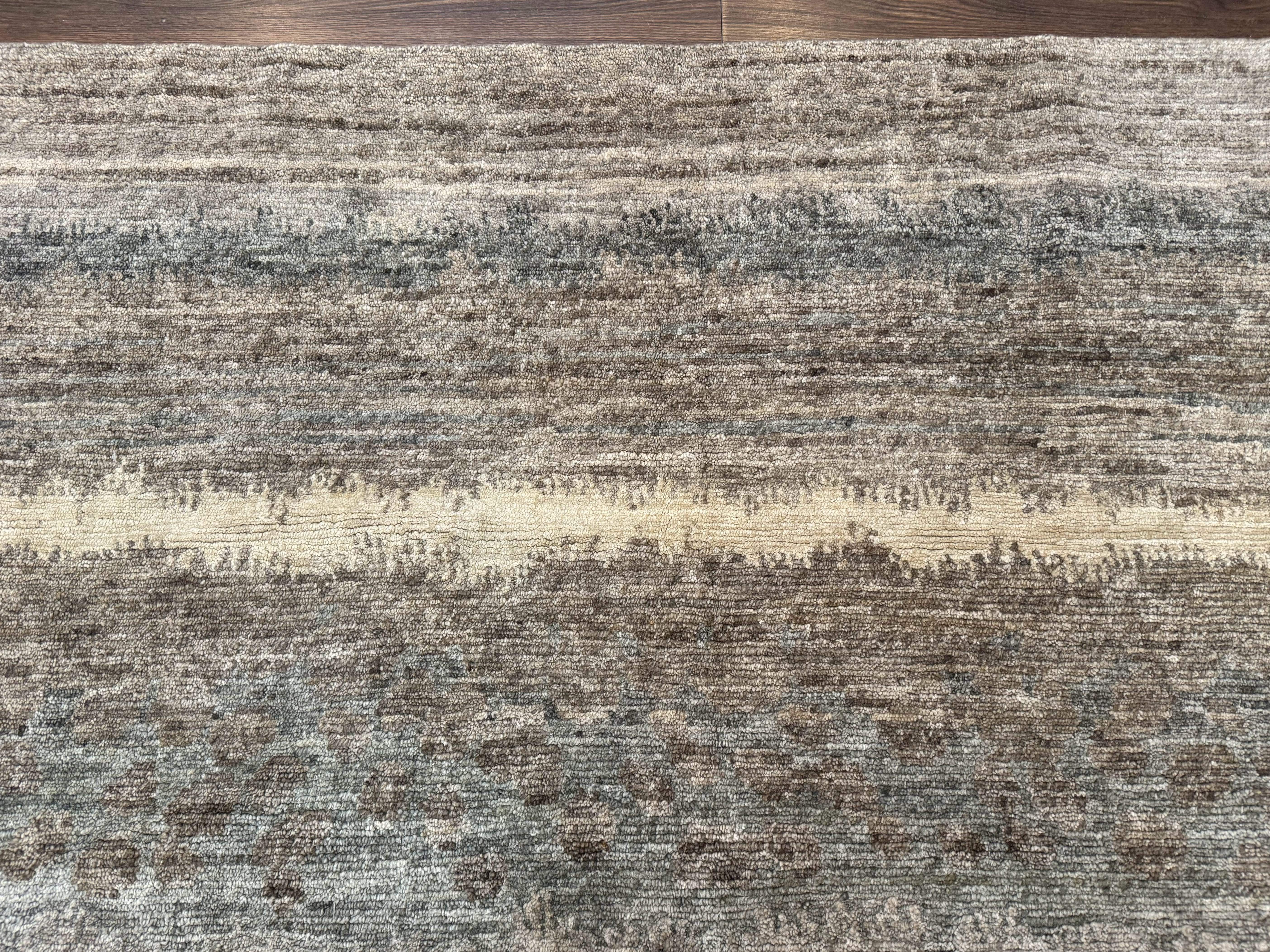 Modern Tibetan Wool Rug 8x10, Abstract, Contemporary, Handmade, Gray, Stripes - Jewel Rugs