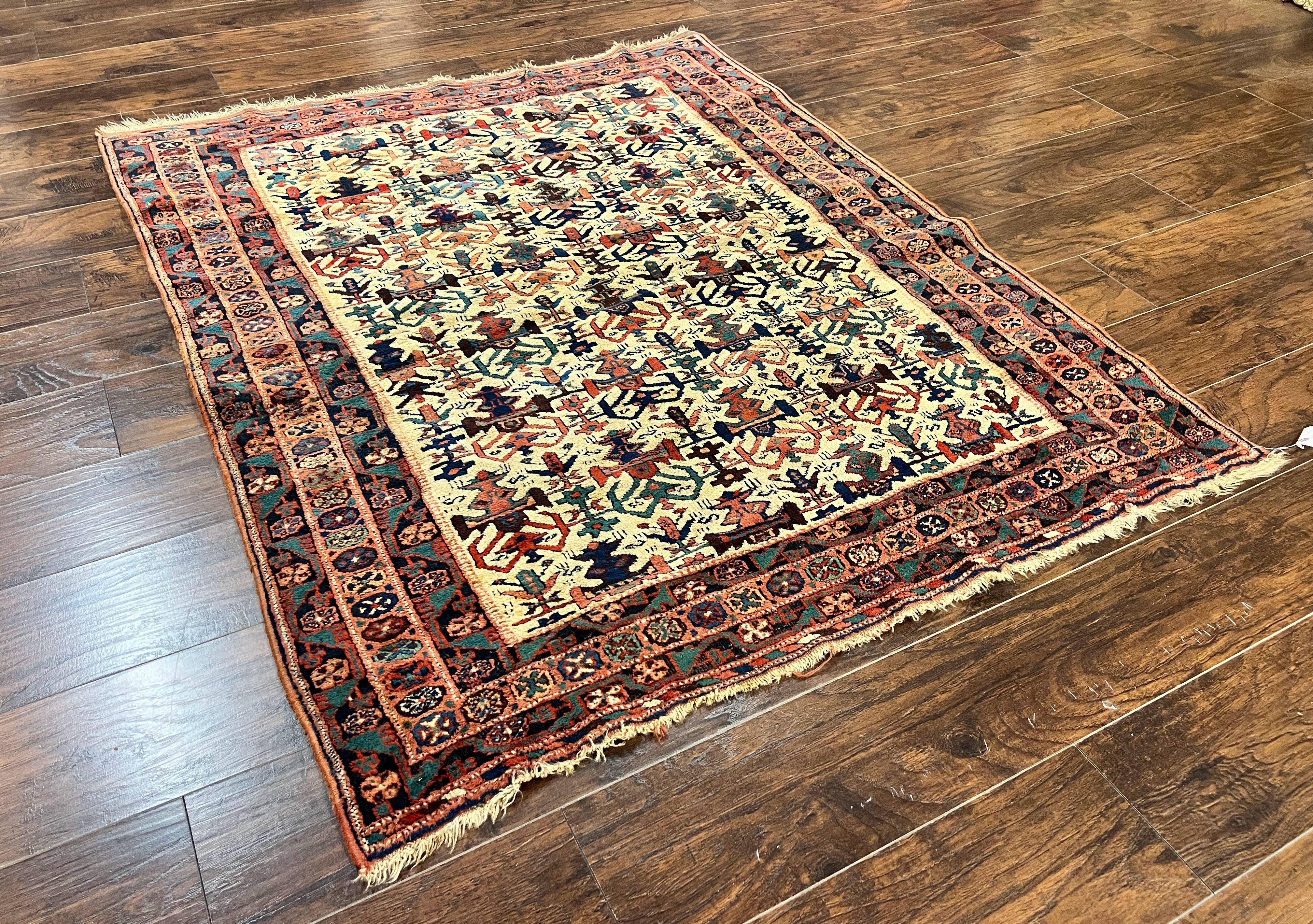 Persian Afshar Rug 5x6, Allover Repeated Motif, Wool Tribal Carpet, Handmade Semi Antique Rug - Jewel Rugs
