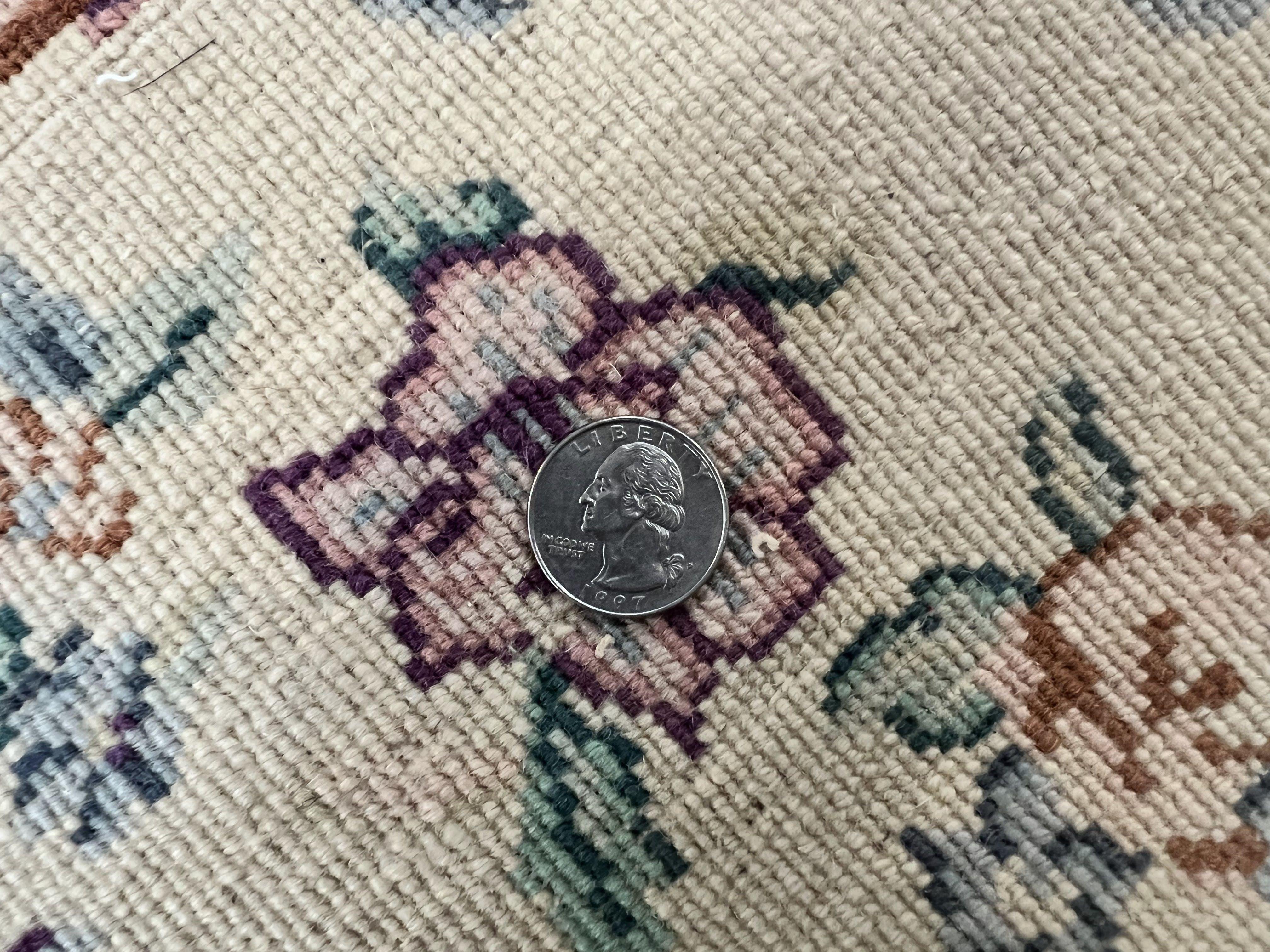 Sino Persian Rug 8x10, Floral, Oatmeal and Light Teal, Handmade Wool Vintage Carpet - Jewel Rugs