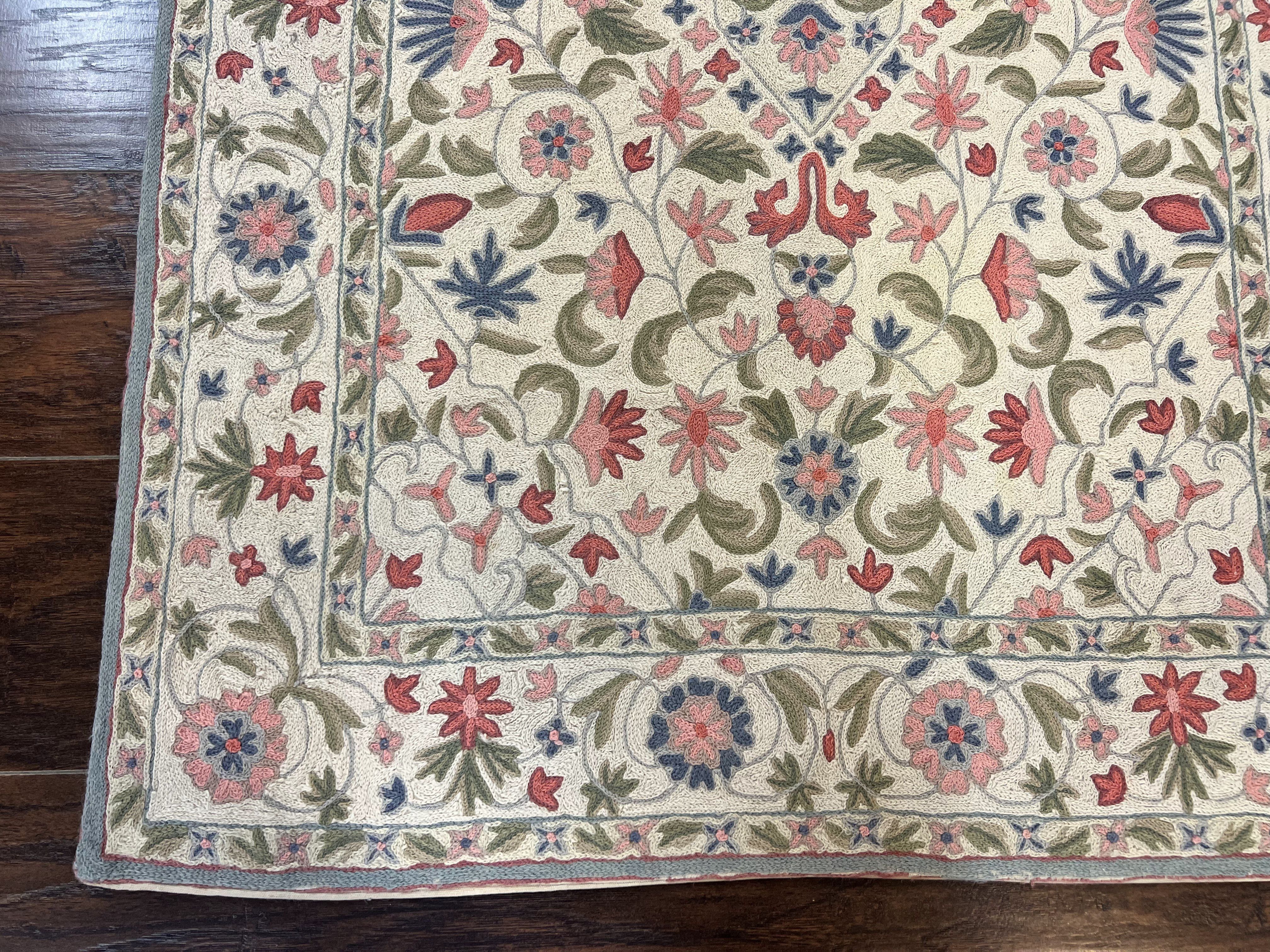 Hand Stitched Indian Rug 4x5, Floral, Vintage Hand Embroidered Rug - Jewel Rugs