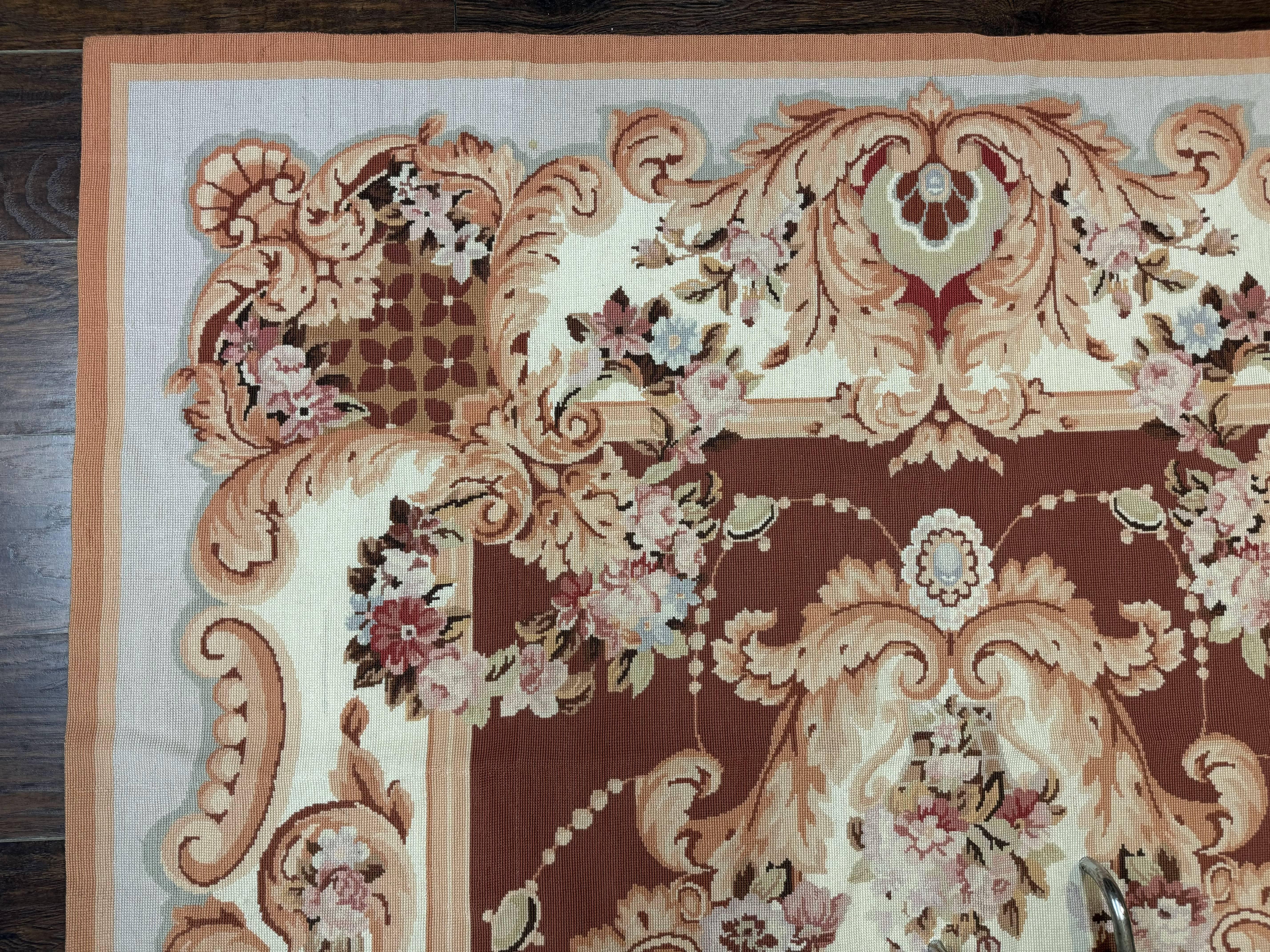 Vintage Needlepoint Rug 6x9, Aubusson Rug, Flatweave Wool Elegant Carpet, Medium Size, French European Design - Jewel Rugs