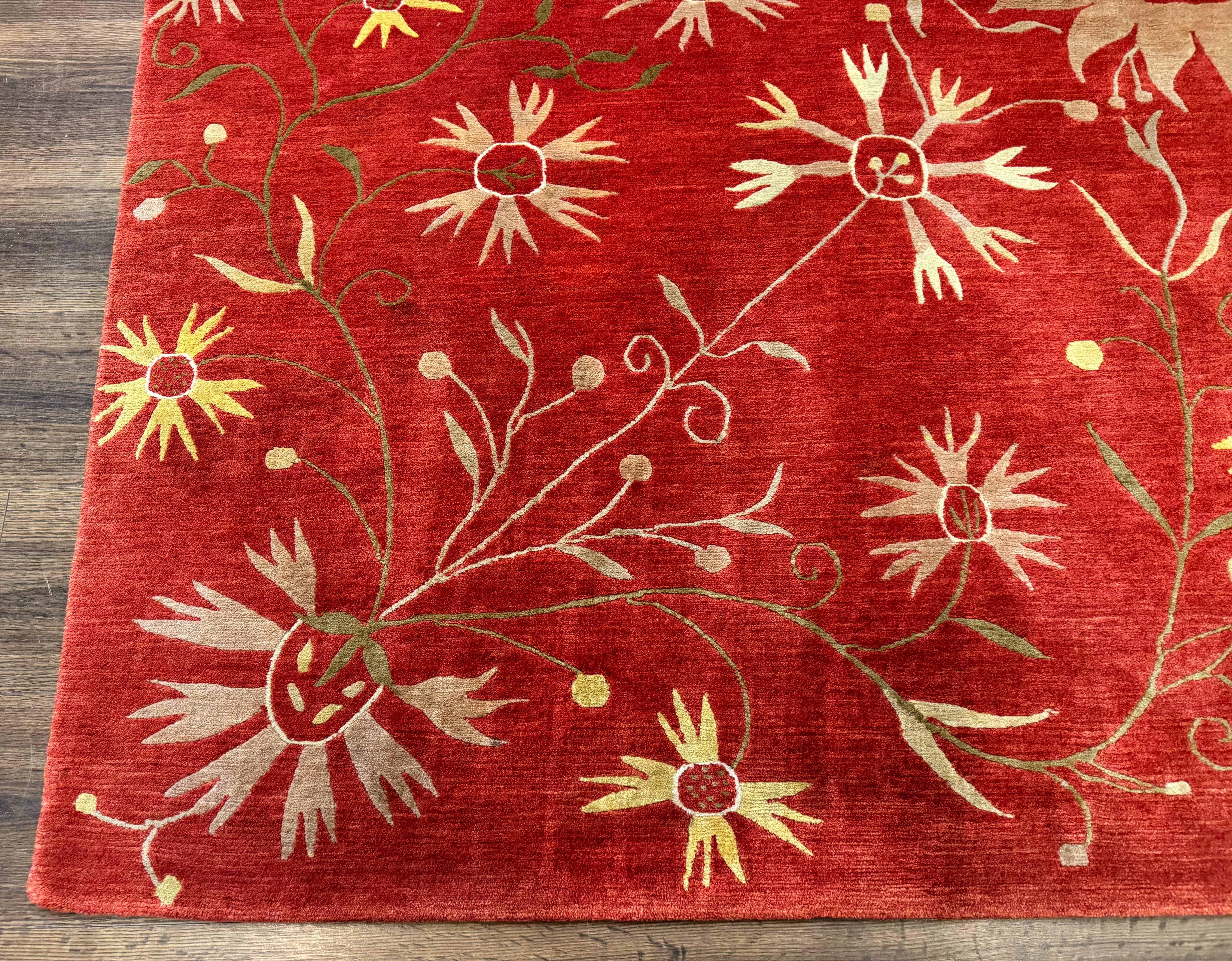 Tibetan Rug 8x10, Odegard Carpet, Hand-Knotted, Rust Red, Wool with Silk Highlights - Jewel Rugs