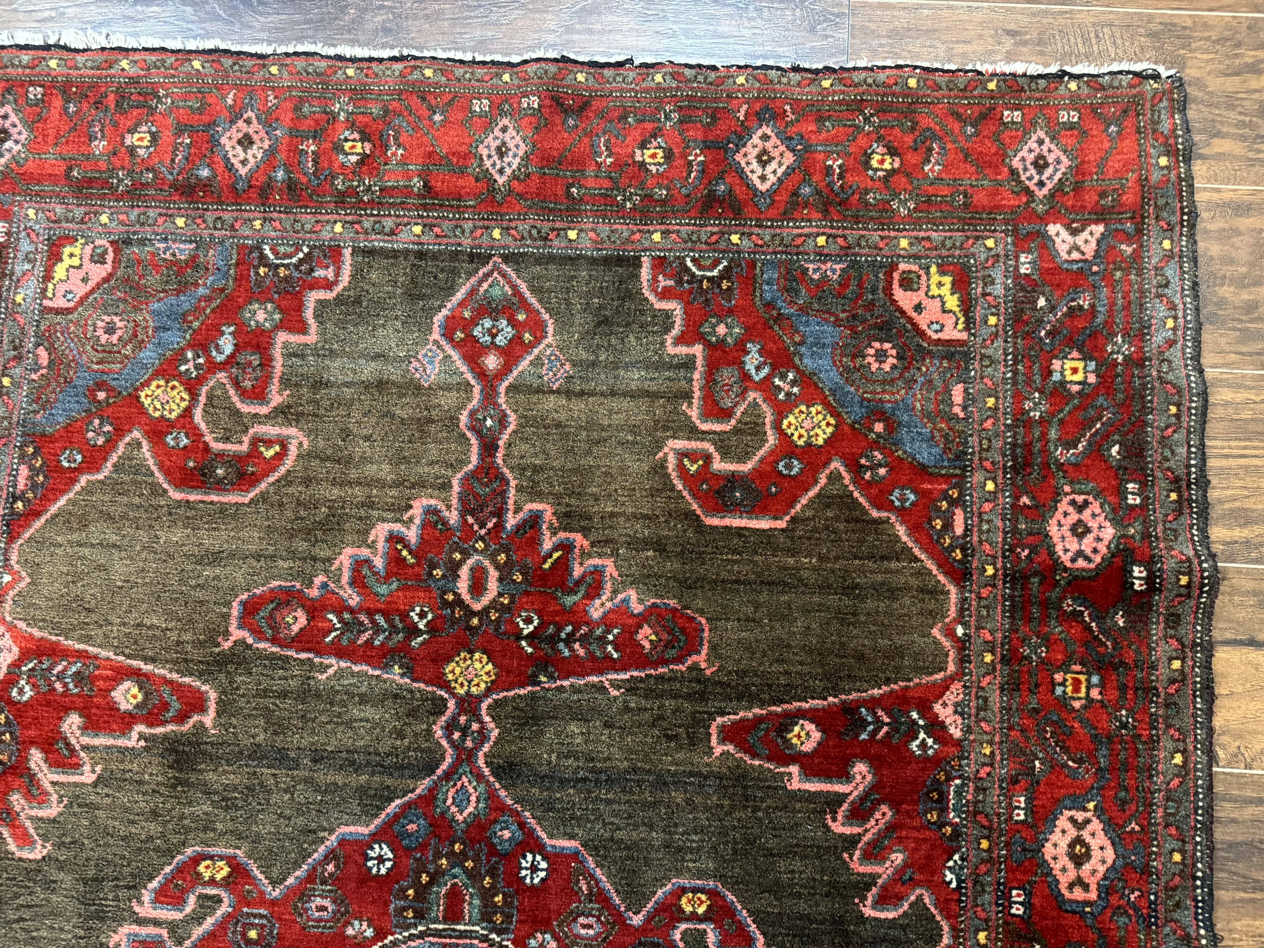 Antique Persian Tribal Rug 5x7, Geometric Wool Carpet, Kurdish Senneh Rug - Jewel Rugs