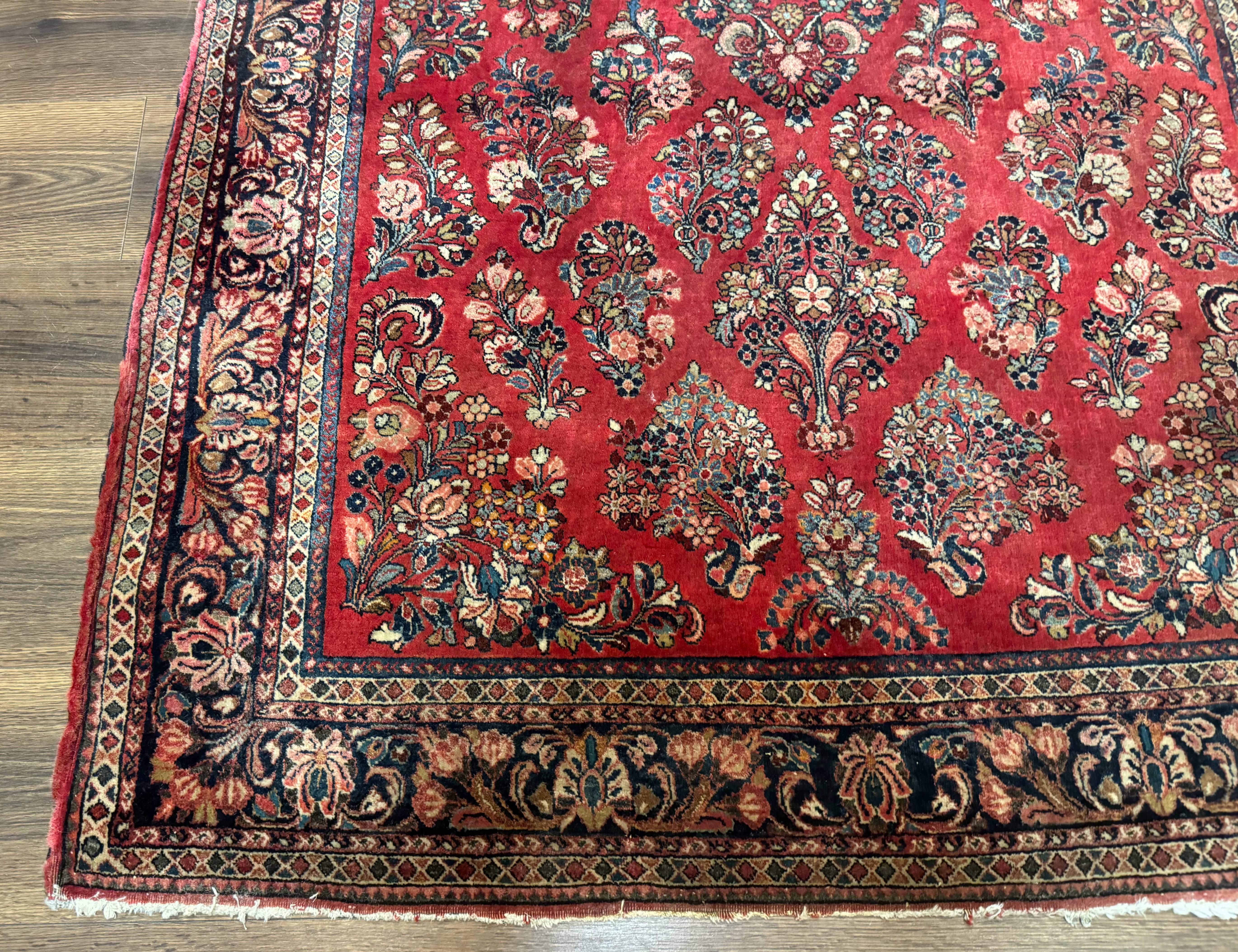 Sarouk Rug 4x6 – Red and Navy, Hand-Knotted Wool, Vintage Persian Carpet - Jewel Rugs