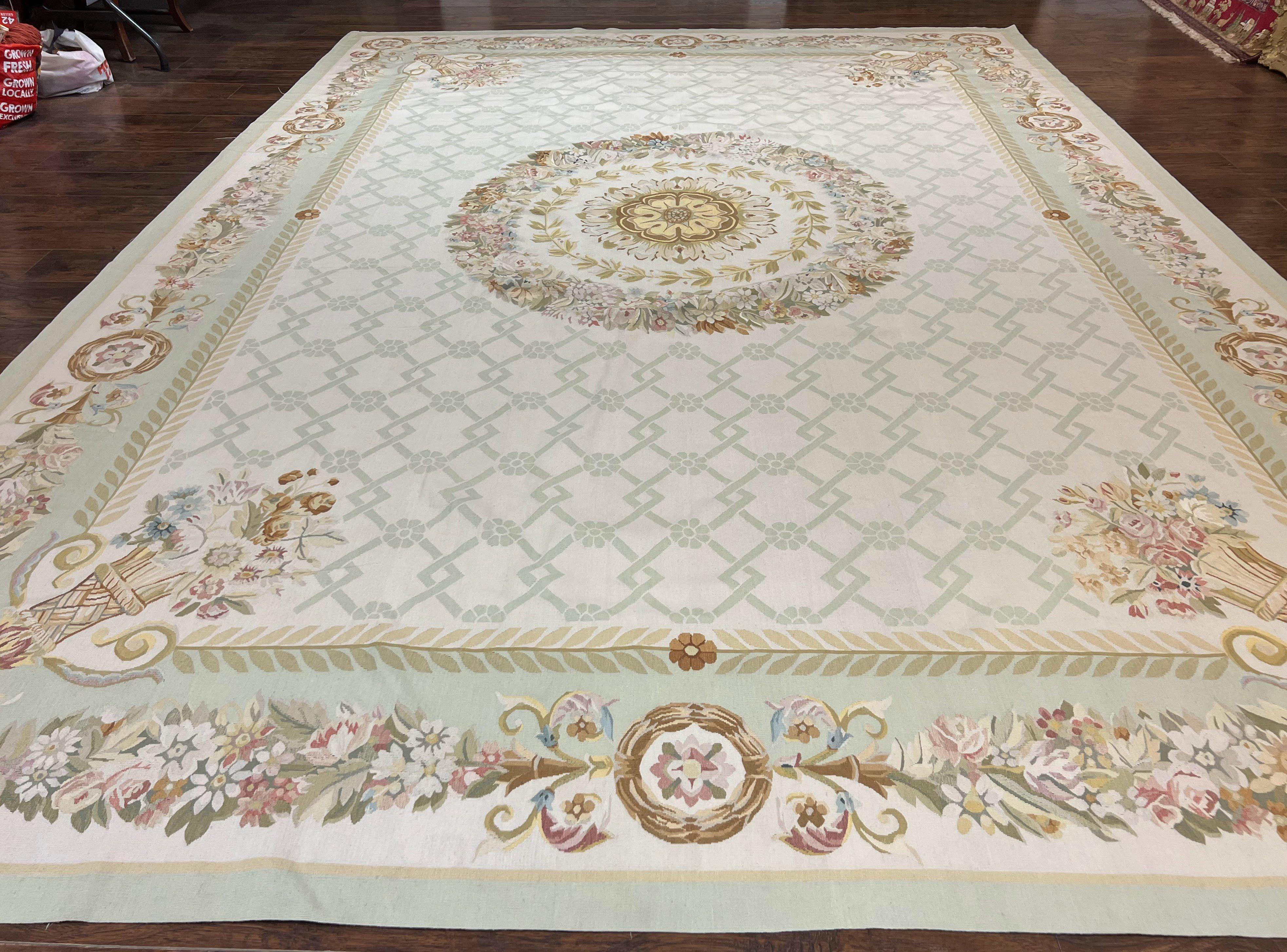10x14 Aubusson Rug, Wool Handmade Vintage Carpet, French European Design, Elegant - Jewel Rugs