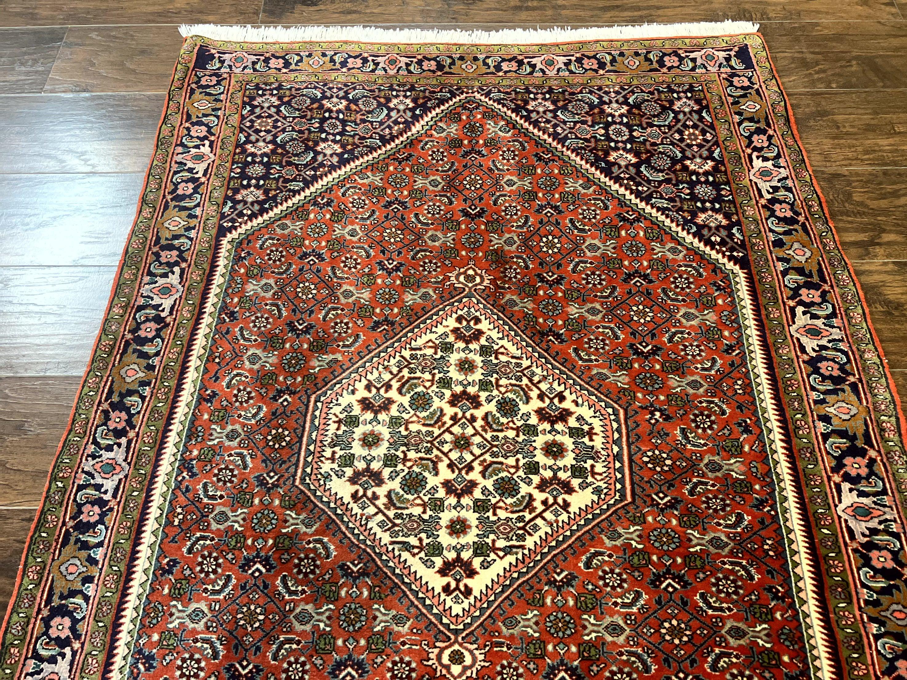 Persian Bidjar Rug 4x5, Finely Hand Knotted Vintage Carpet, Red and Navy Blue, Handmade Wool Rug, 180 KPSI - Jewel Rugs