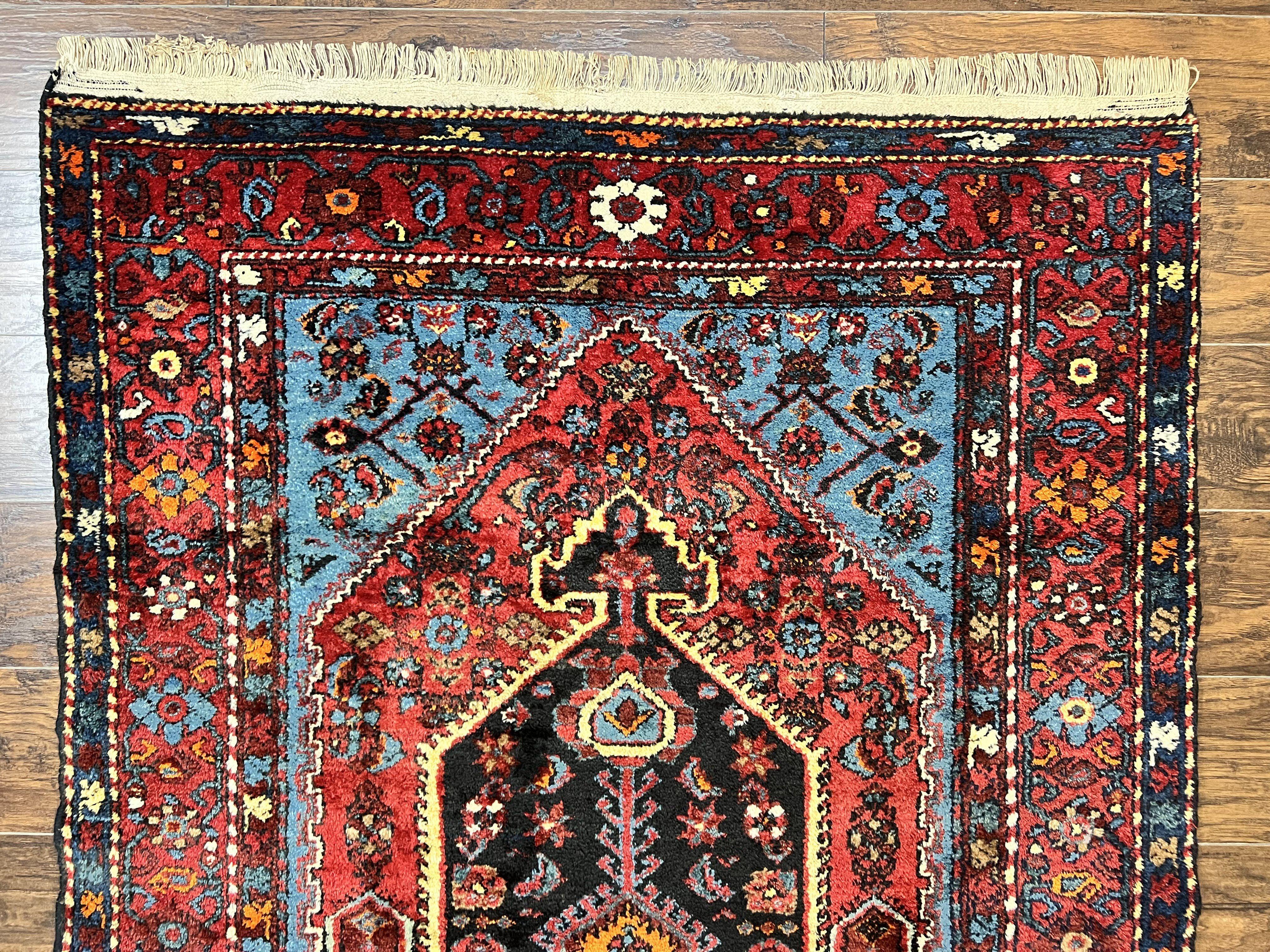 Antique Persian Tribal Rug 4x7, Wool Handmade 1920s Carpet, Red Blue, Persian Hamadan Rug - Jewel Rugs