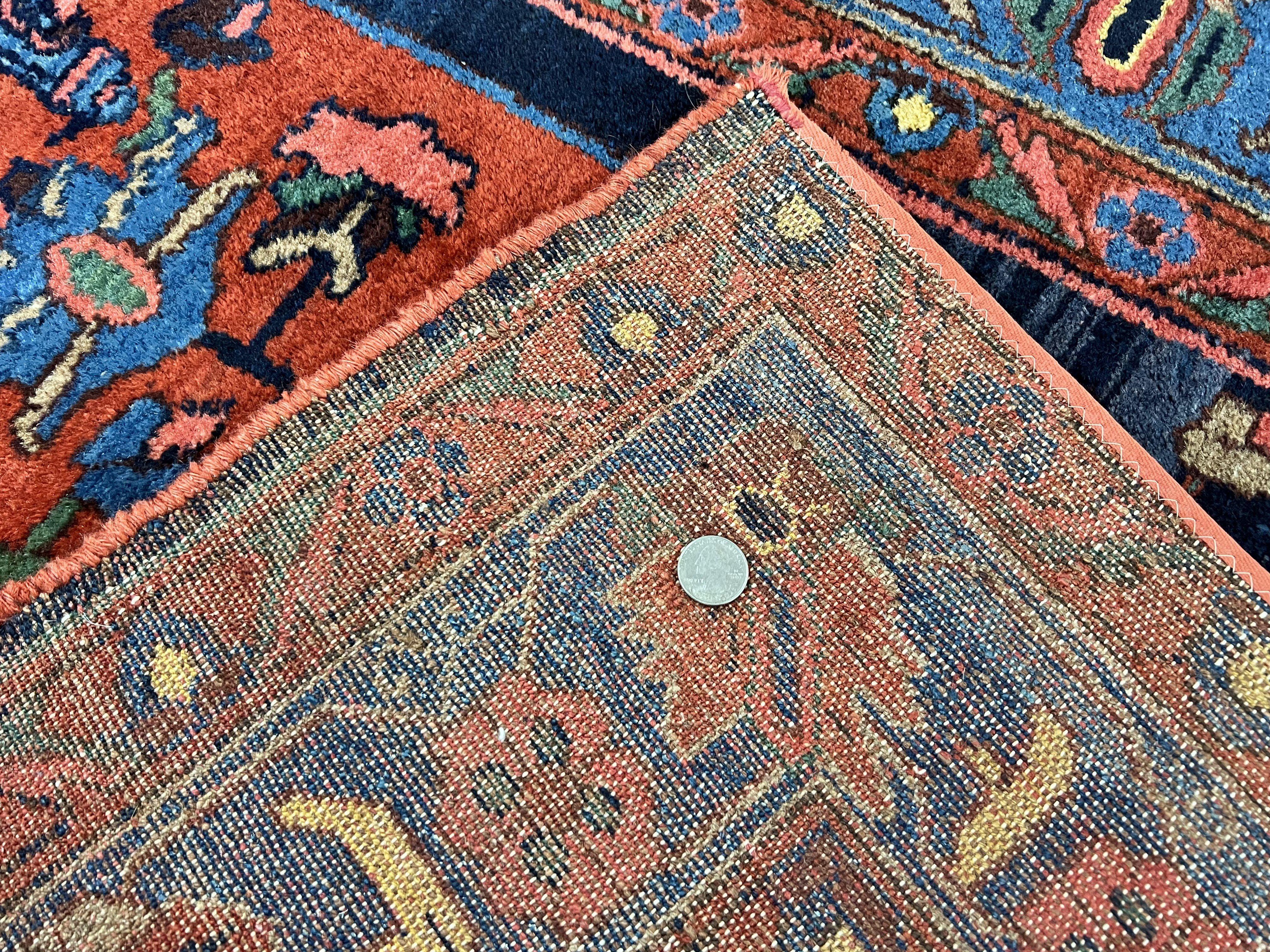 Beautiful Persian Rug 4x7, Red and Blue Rug, Hand Knotted Antique Handmade Persian Carpet, Bidjar Rug, Wool Rug 4 x 7 - Jewel Rugs