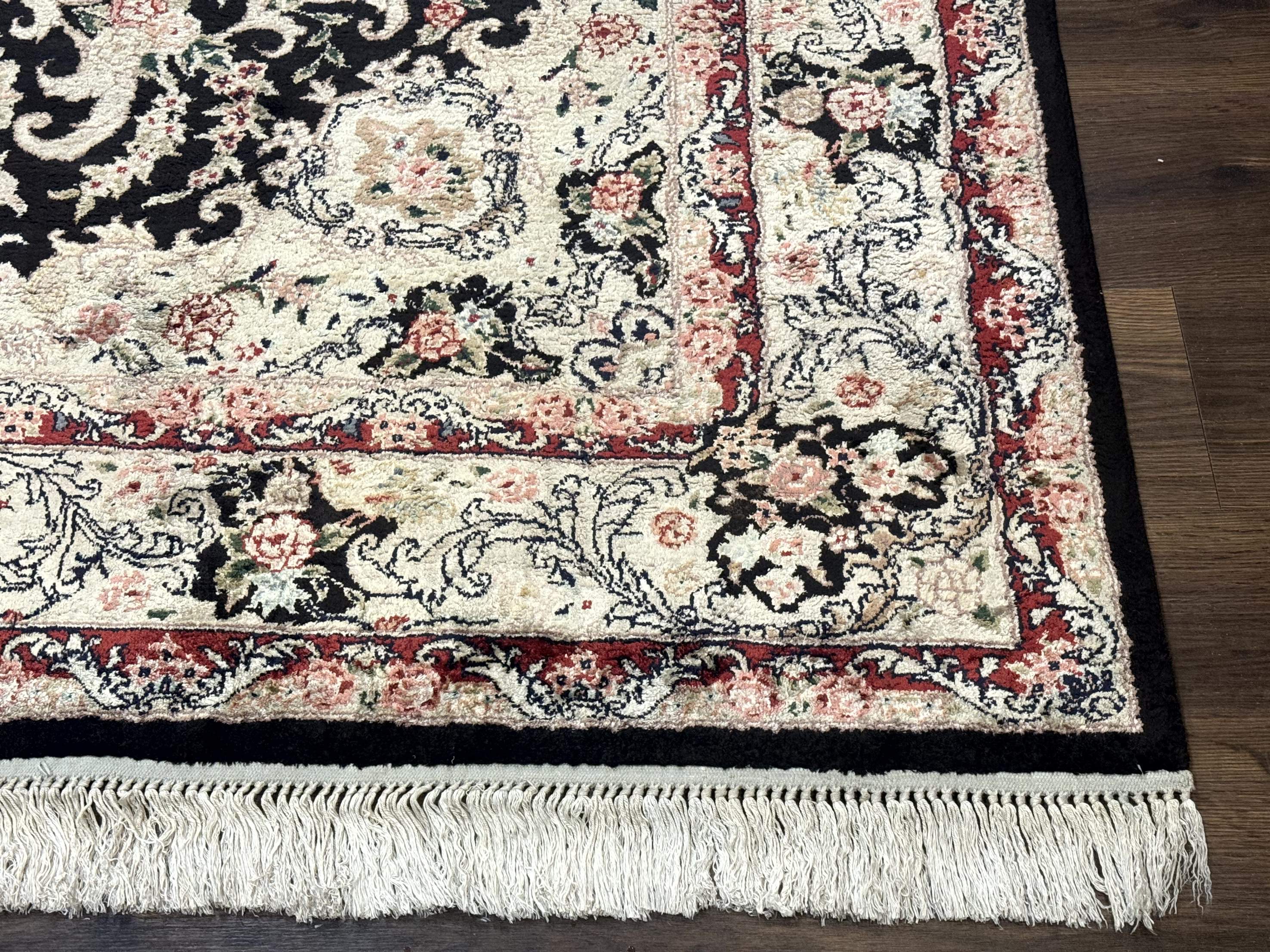 Indian Kashmiri Silk Rug, Floral Medallion, Vintage Hand Knotted Carpet - Jewel Rugs