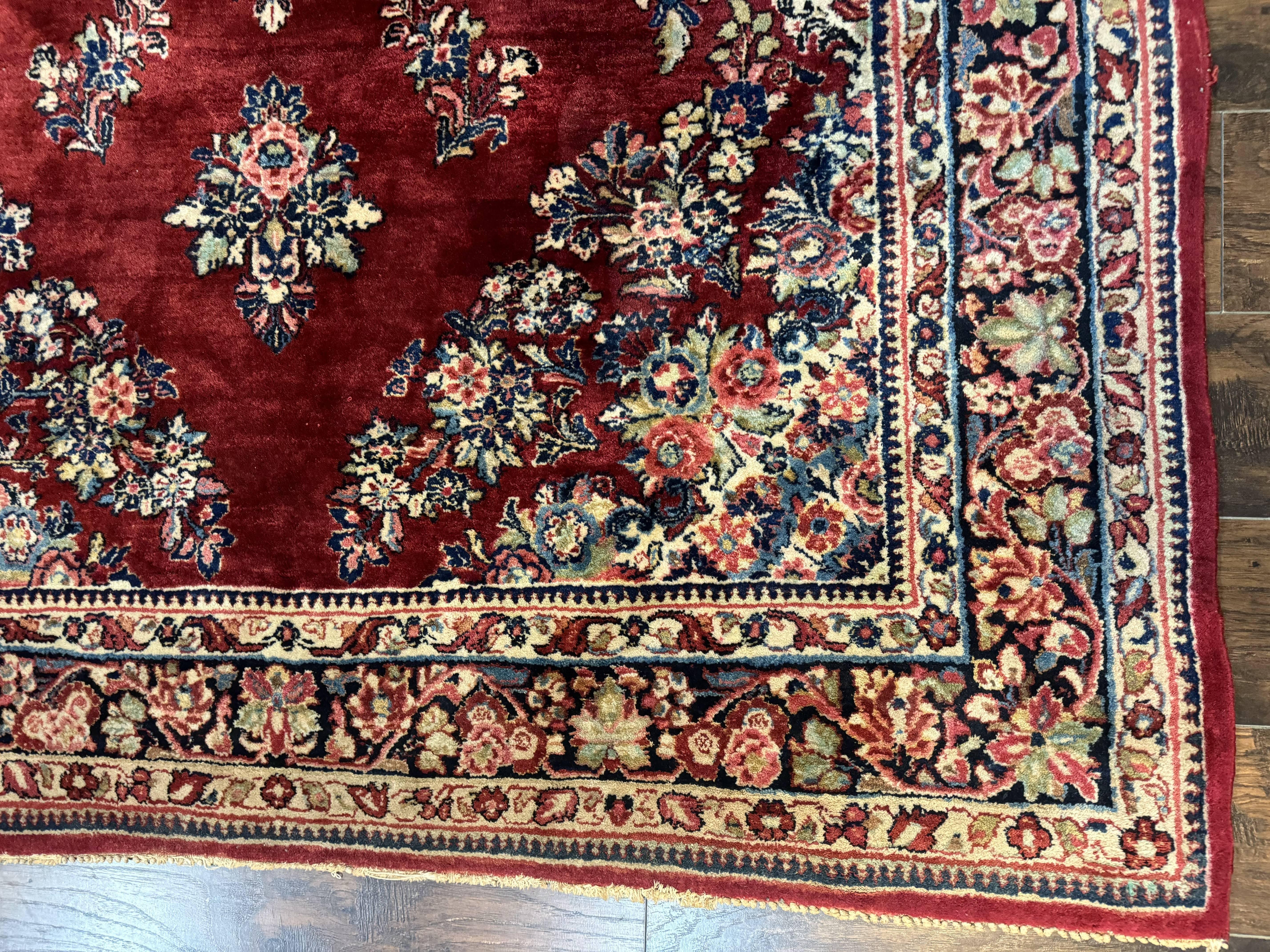 Antique Persian Sarouk Rug 6x9, Red Navy Blue, Handmade, Wool - Jewel Rugs