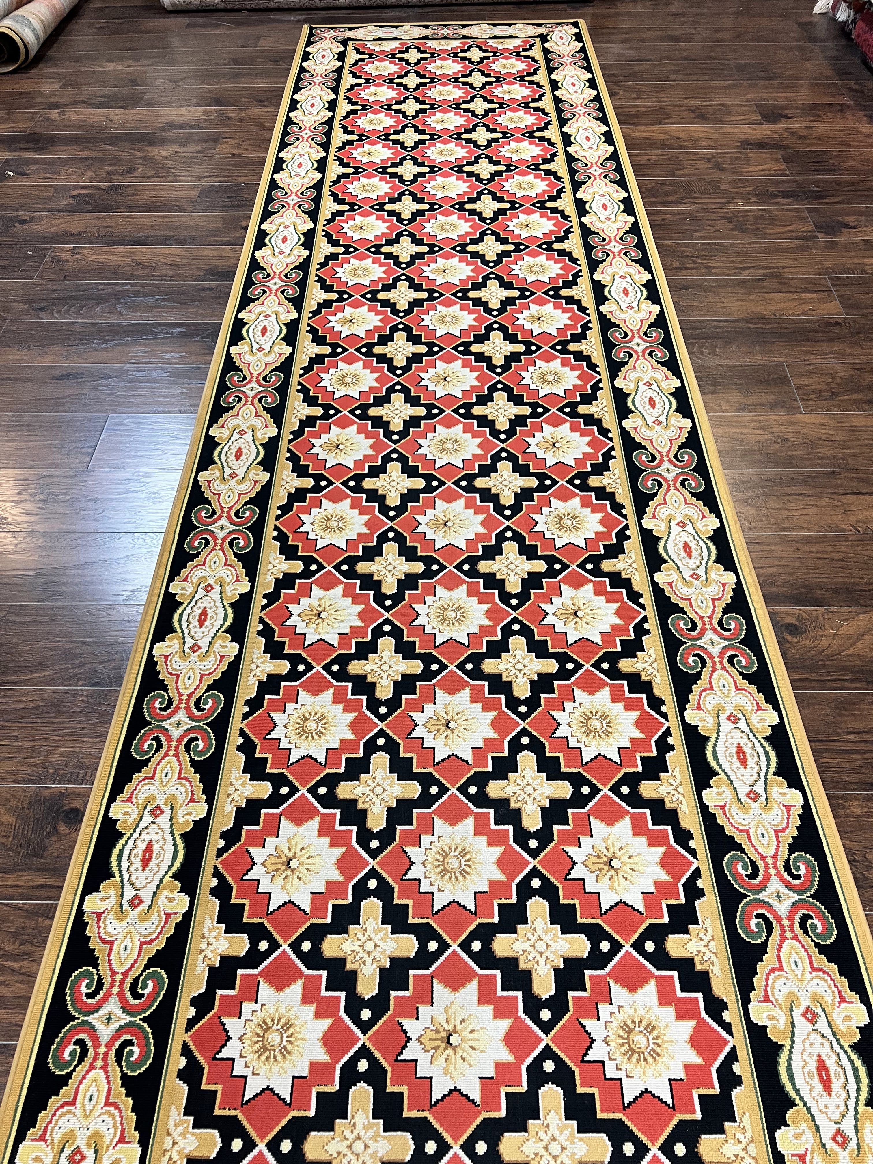 Runner Rug 4x19, Panel Design Rug, Custom Made Stark Runner Carpet, Wool, Vintage 4 x 19 Hallway Rug, European Design, Red Black Ivory Tan - Jewel Rugs