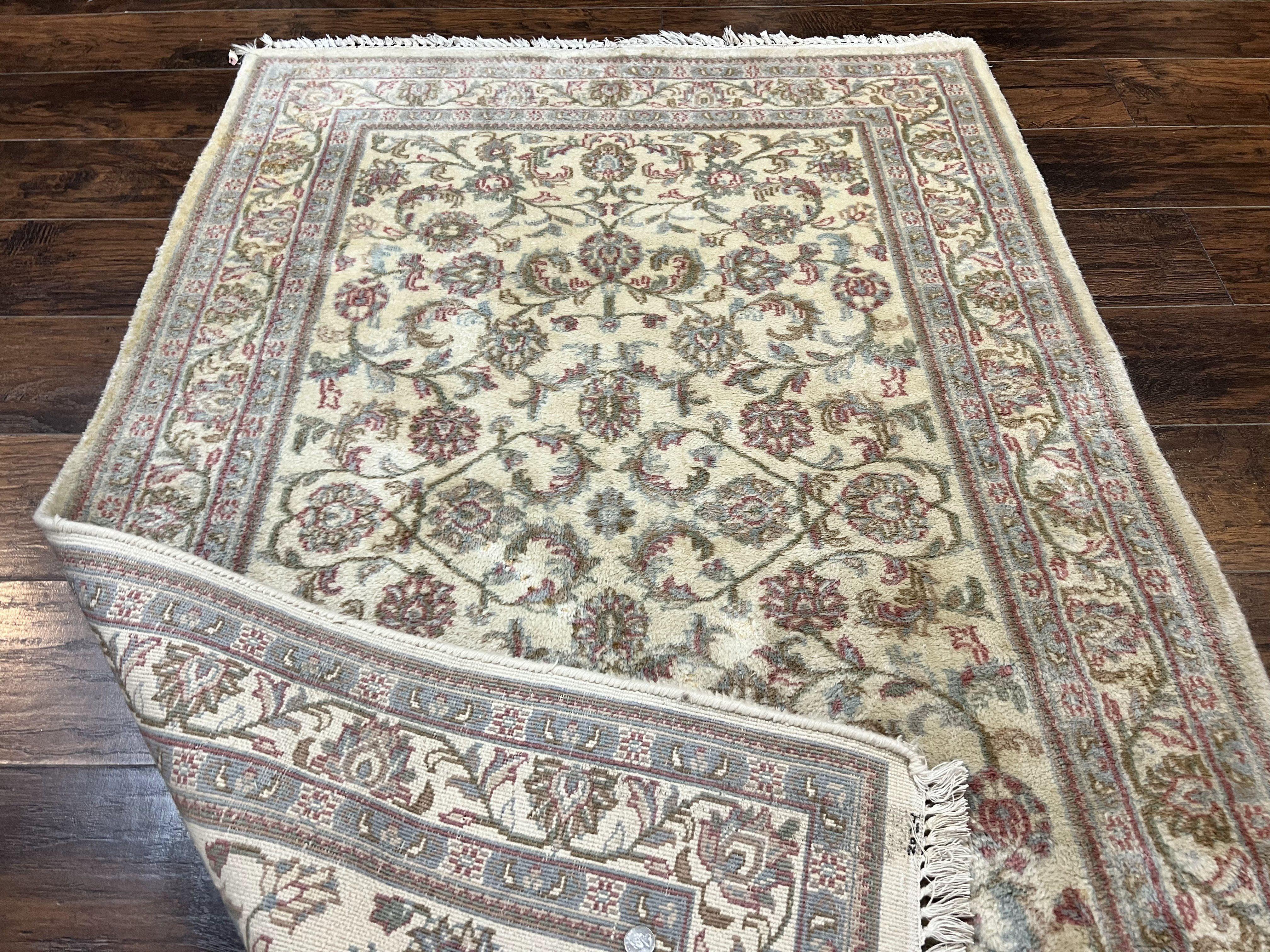 Indo Persian Rug 4x6, Vintage Handmade Wool Carpet, Floral Allover Pattern, Beige, Pair A - Jewel Rugs