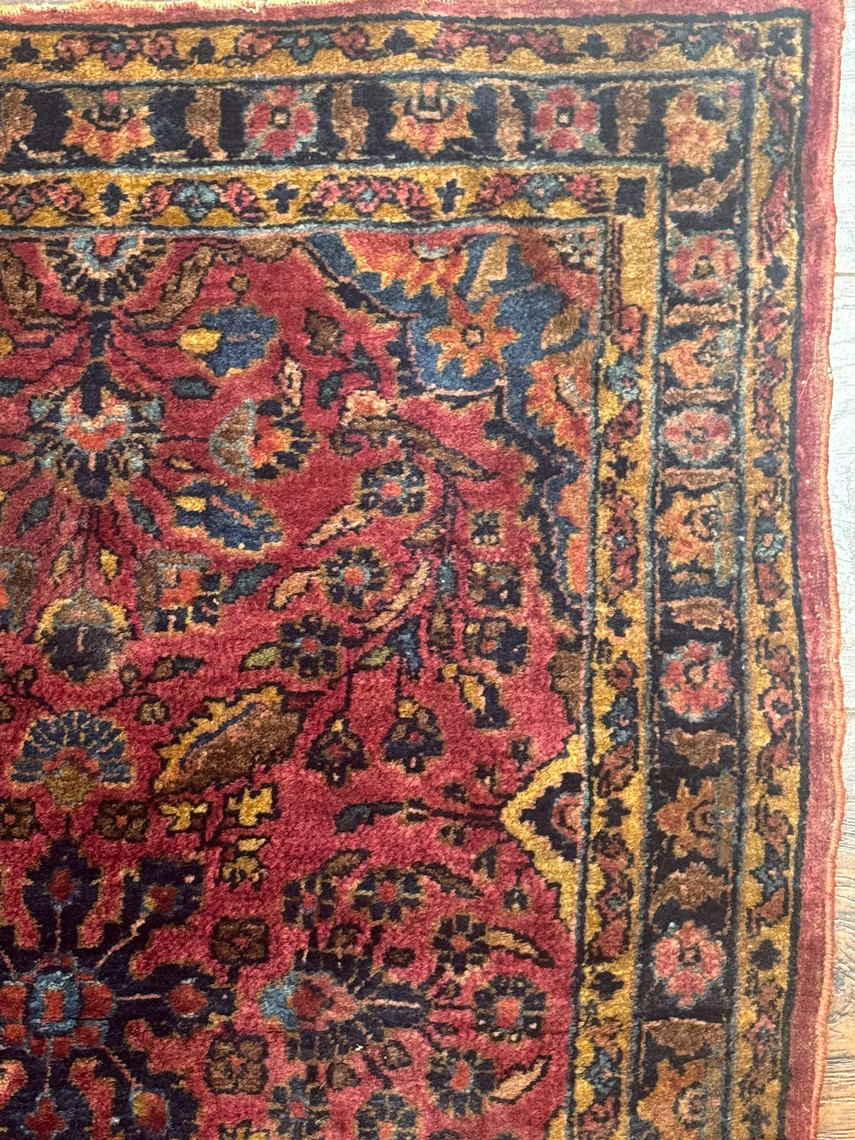 Antique Persian Sarouk Rug 2x3 – Red, Hand-Knotted Wool Accent Rug - Jewel Rugs