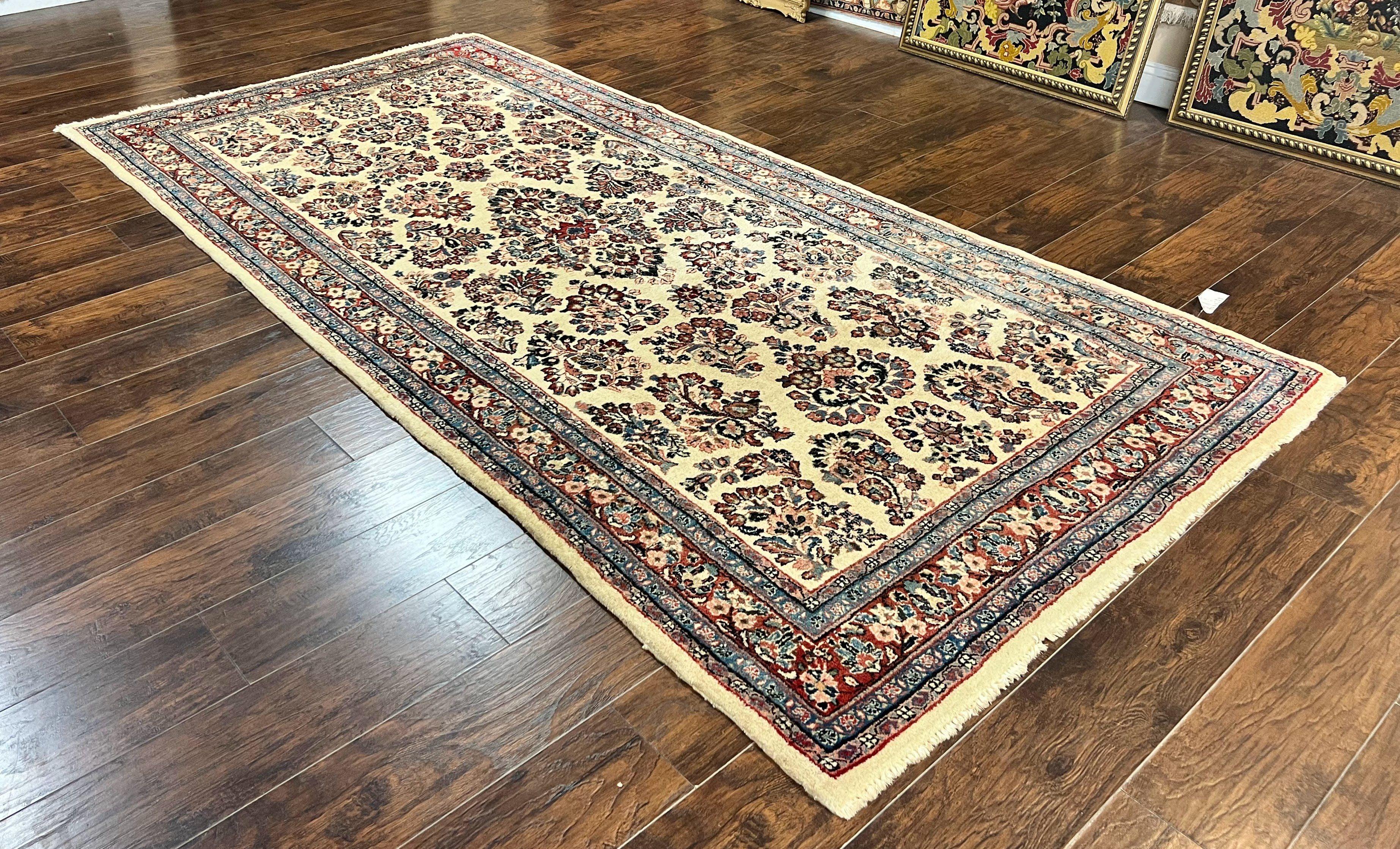 Persian Sarouk Rug 5x11, Wool Hand Knotted Antique Carpet, Ivory, Floral Allover Oriental Rug, 5 x 11 Traditional Oriental Rug - Jewel Rugs