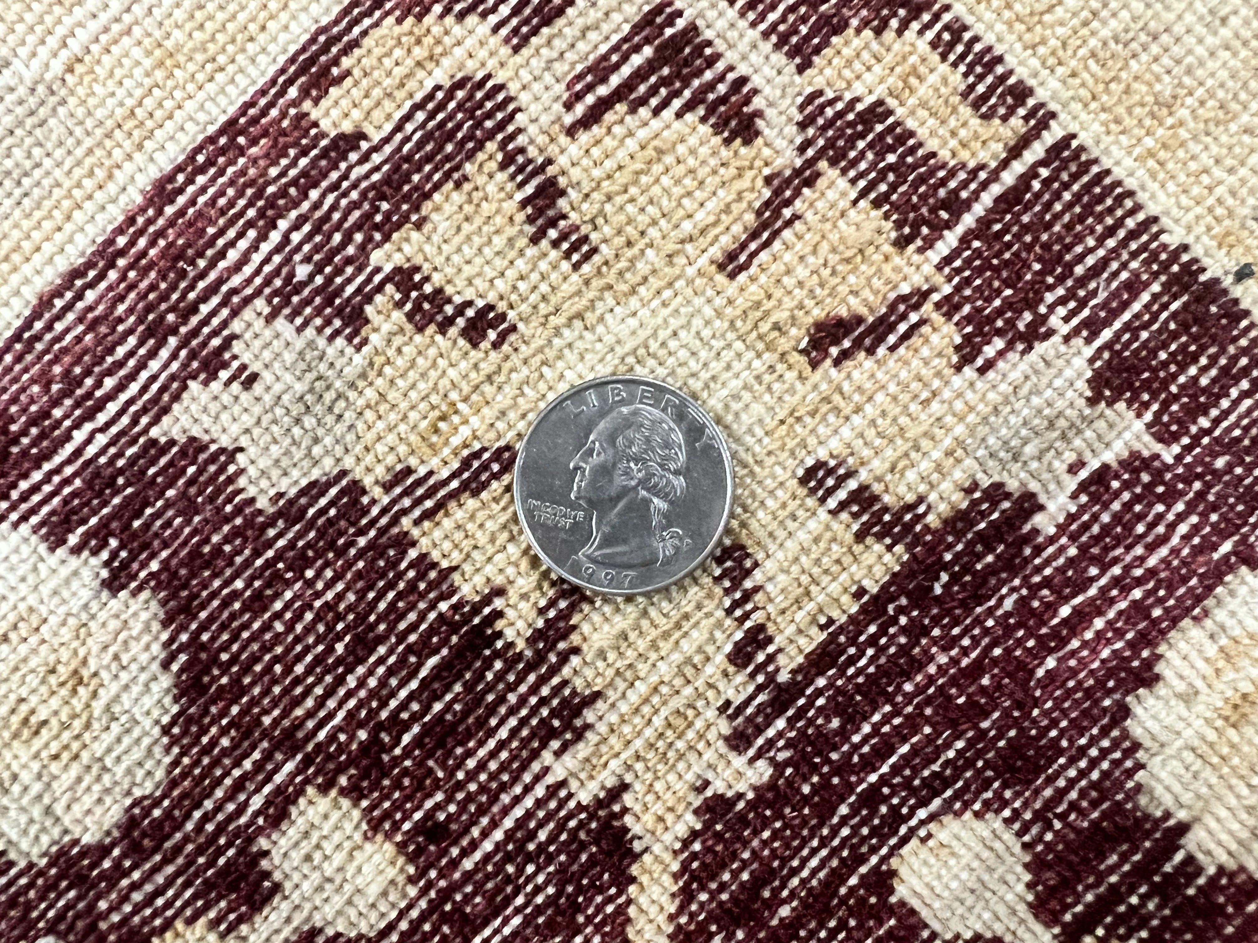 Peshawar Rug 5x7, Beige and Maroon, Vintage Handmade Wool Traditional Carpet 5 x 7 ft, Pakistani Rug, Agra Pattern, Very Fine 260 KPSI - Jewel Rugs