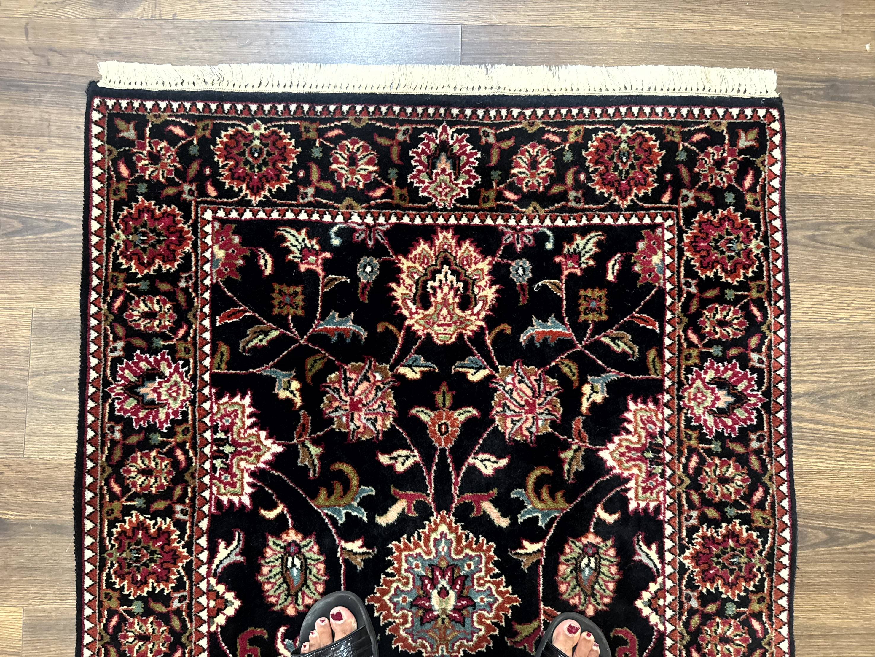 Indo Persian Sarouk Rug 3x5, Black Traditional Oriental Carpet - Jewel Rugs