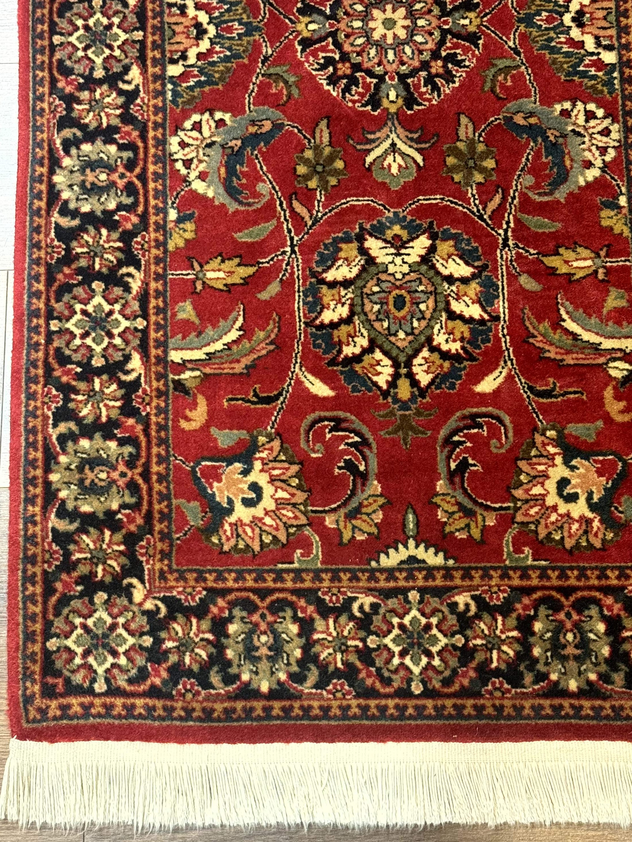 Indo Persian Sarouk Rug 2x4, Small Oriental Carpet, Red and Navy Blue, Fine 200 KPSI - Jewel Rugs