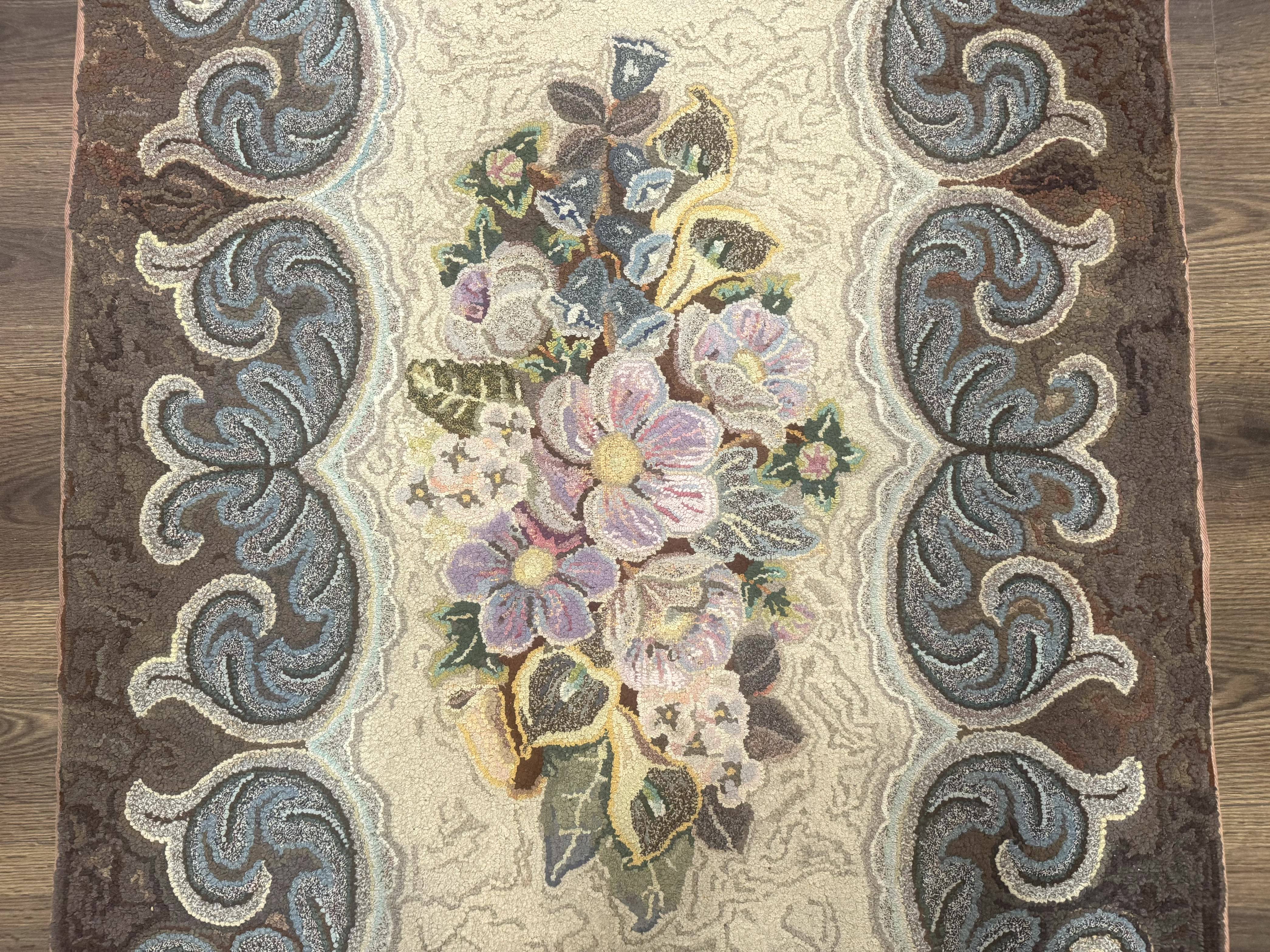 Antique American Hooked Rug 3 x 4.6, Vintage, Floral - Jewel Rugs