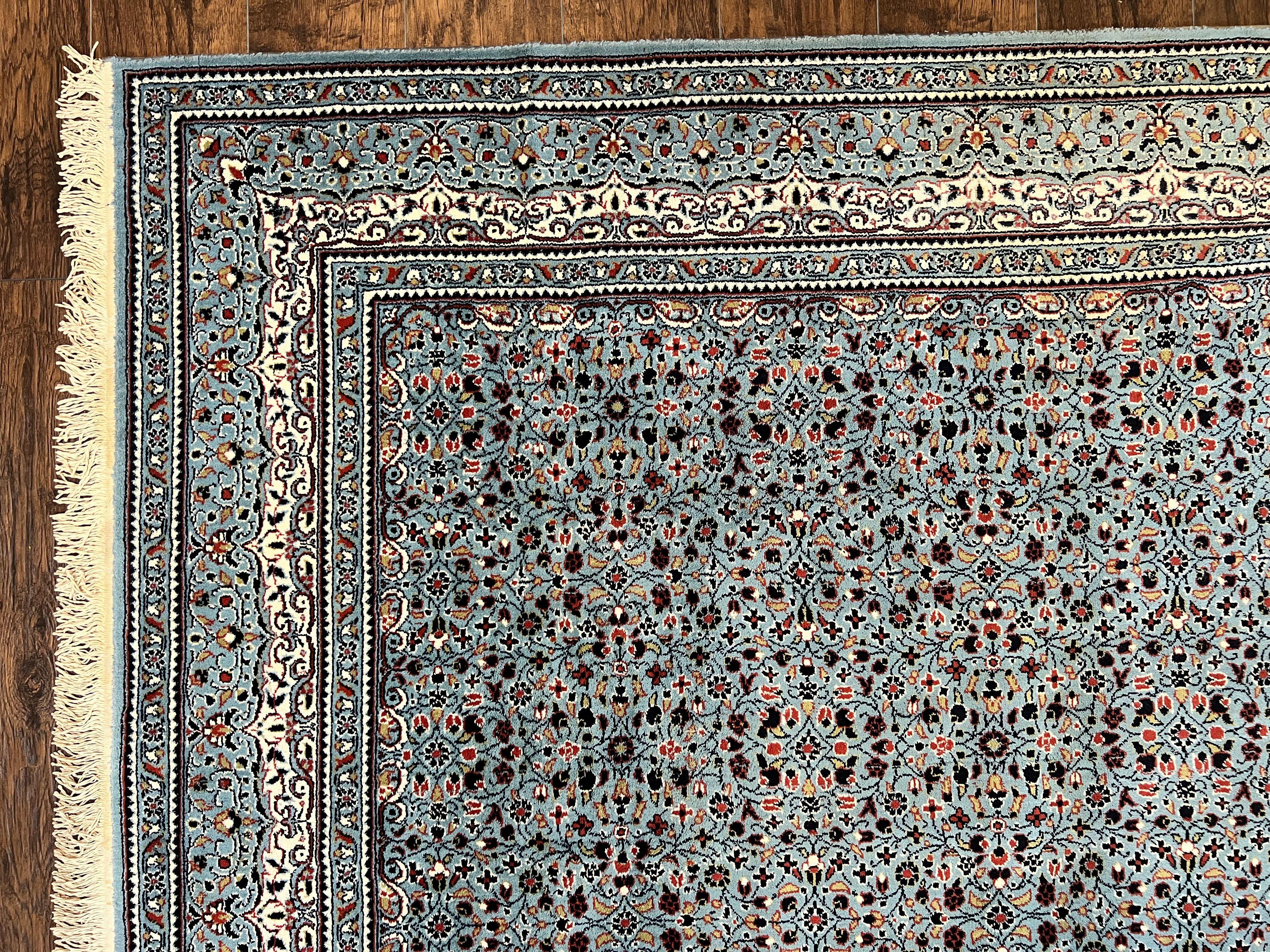Belgium Power Loomed Rug 8x11, Turkish Hereke Design, Allover Pattern, Light Blue & Ivory, Room Sized Wool Vintage Oriental Carpet - Jewel Rugs