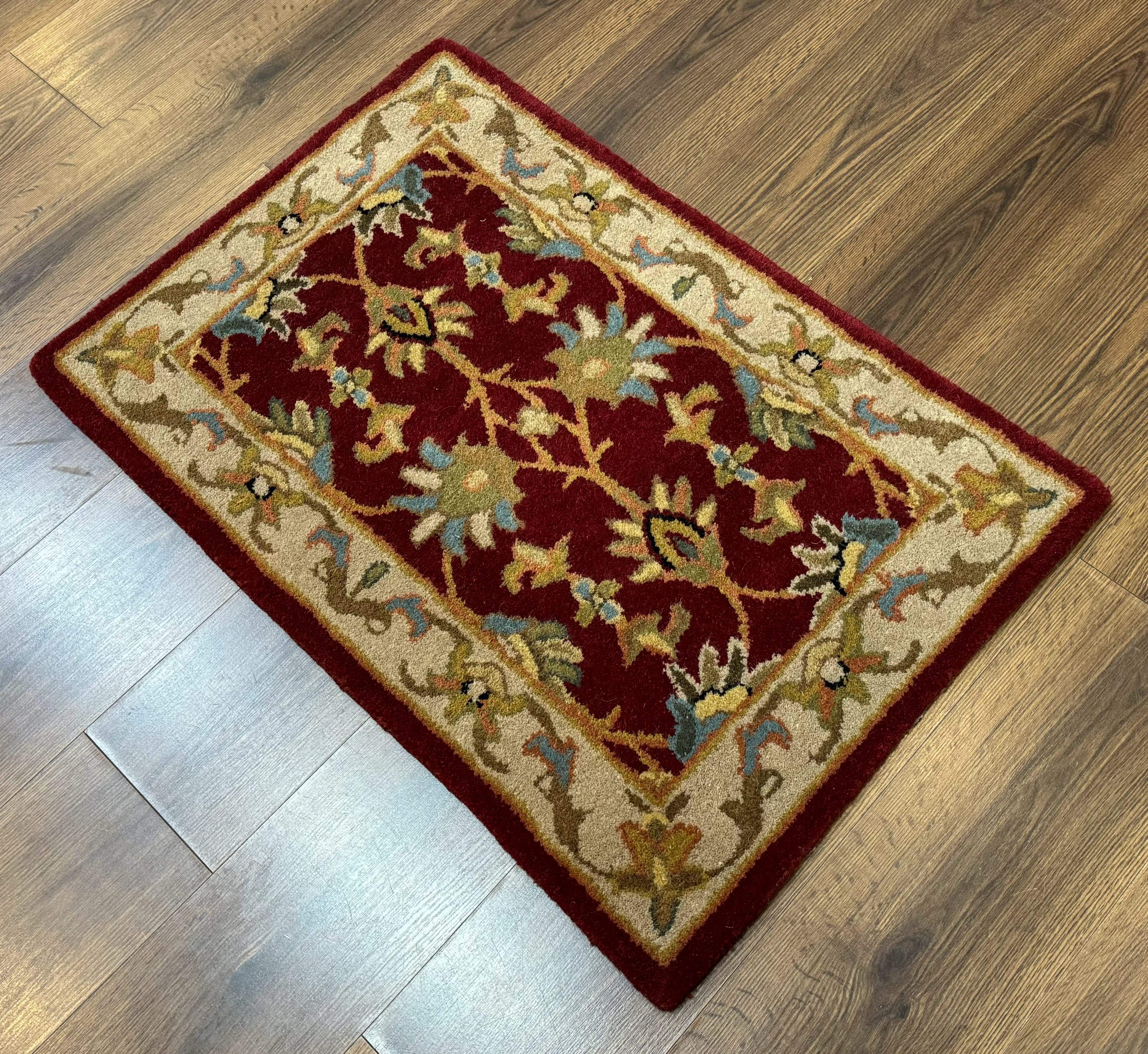 Small Floral Wool Rug 2x3, Safavieh Heritage Collection, Dark Red & Cream - Jewel Rugs