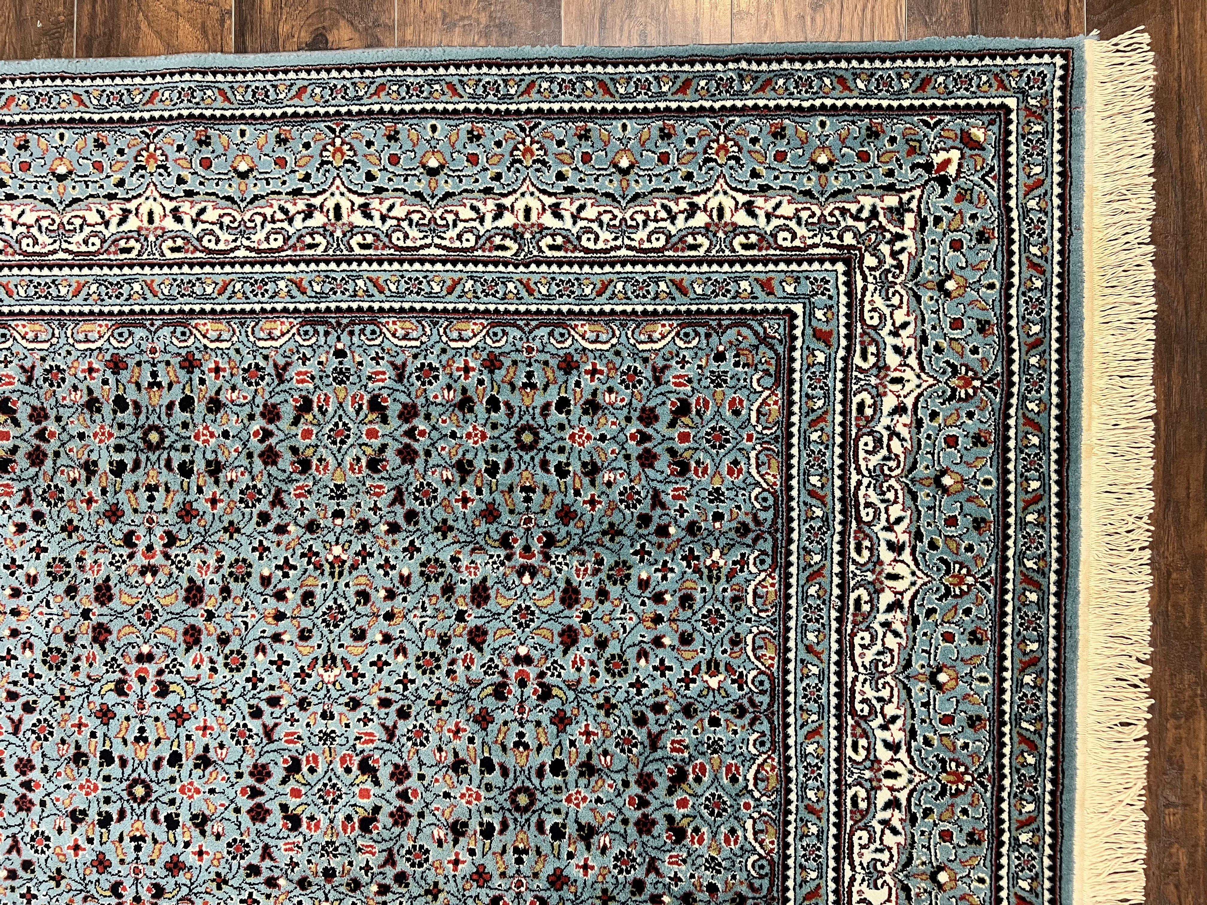 Belgium Power Loomed Rug 8x11, Turkish Hereke Design, Allover Pattern, Light Blue & Ivory, Room Sized Wool Vintage Oriental Carpet - Jewel Rugs