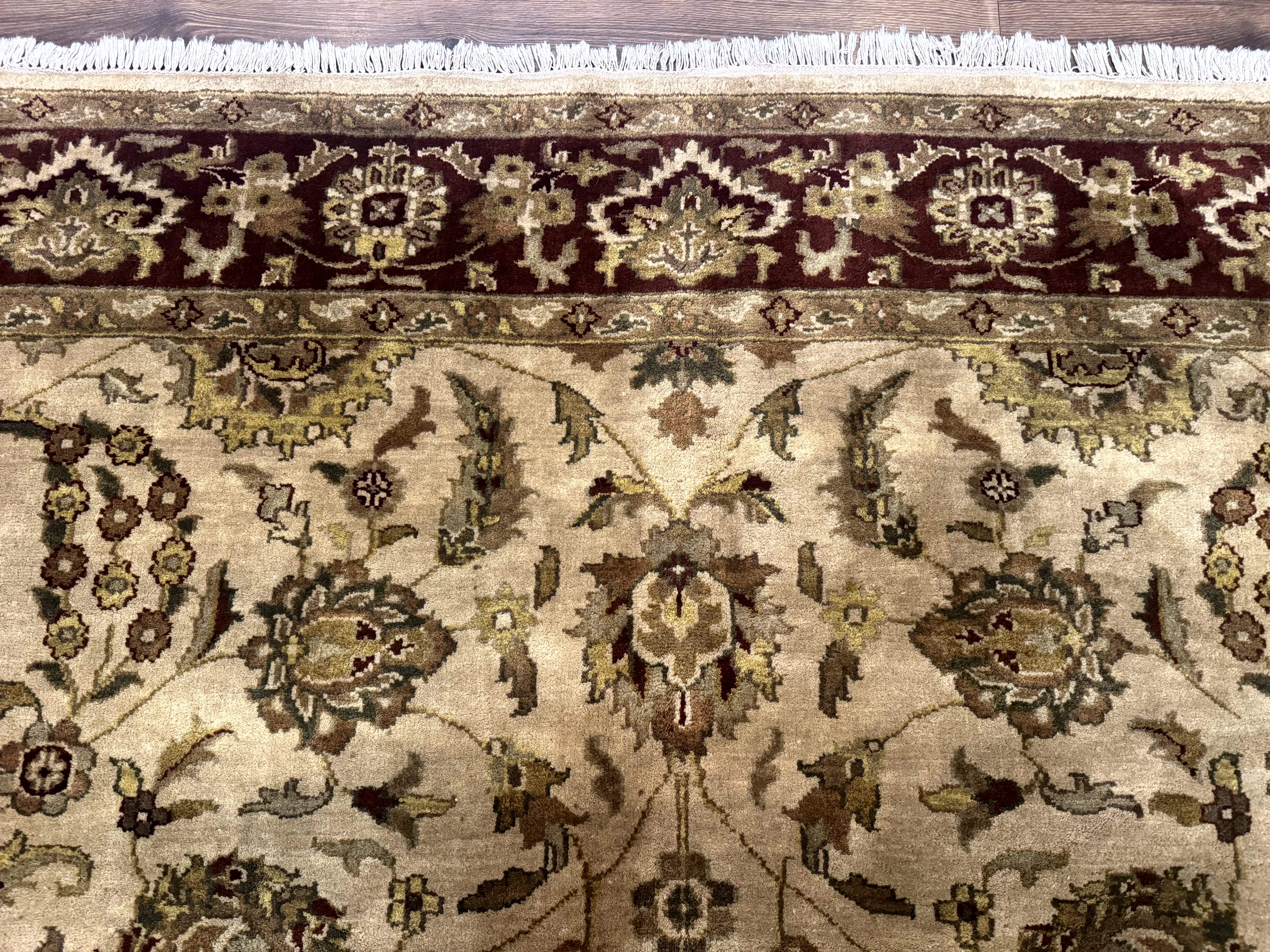 Indo Persian Mahal Rug 8x10 – Beige and Maroon, Hand-Knotted Wool Carpet - Jewel Rugs