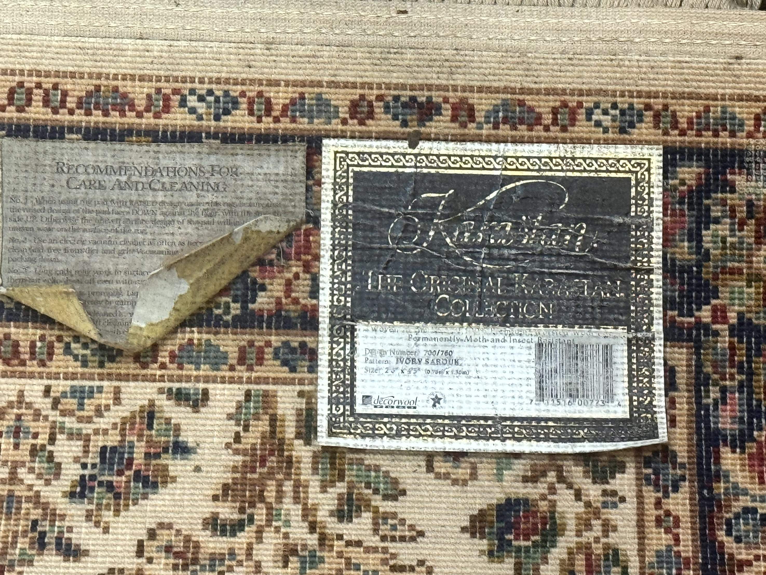 Karastan Rug 2x4, Ivory Sarouk #760, Vintage Wool Small Karastan Carpet, Original 700 Series, Discontinued - Jewel Rugs