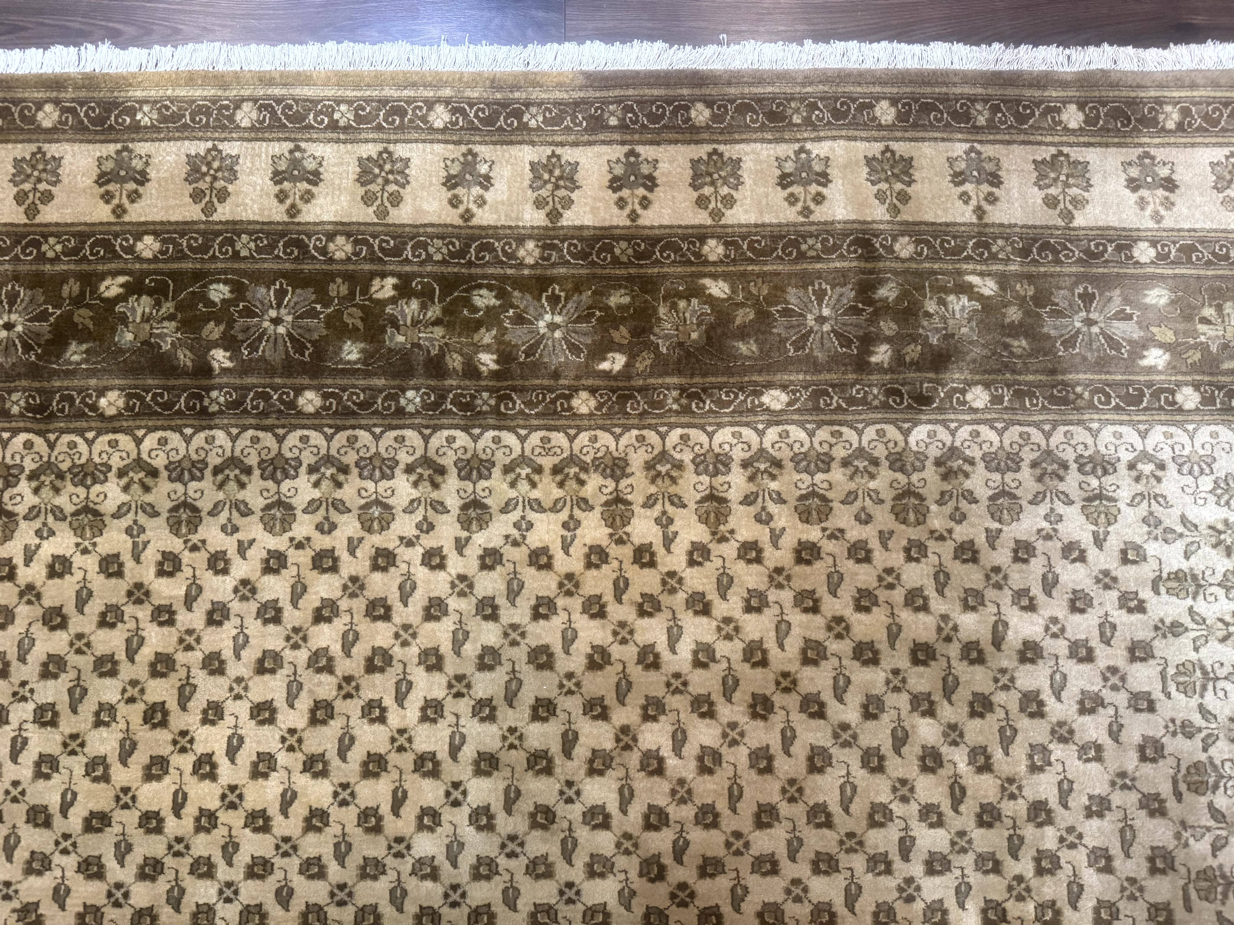 Indo Persian Rug, Allover Pattern, Beige, Wool Handmade Carpet - Jewel Rugs