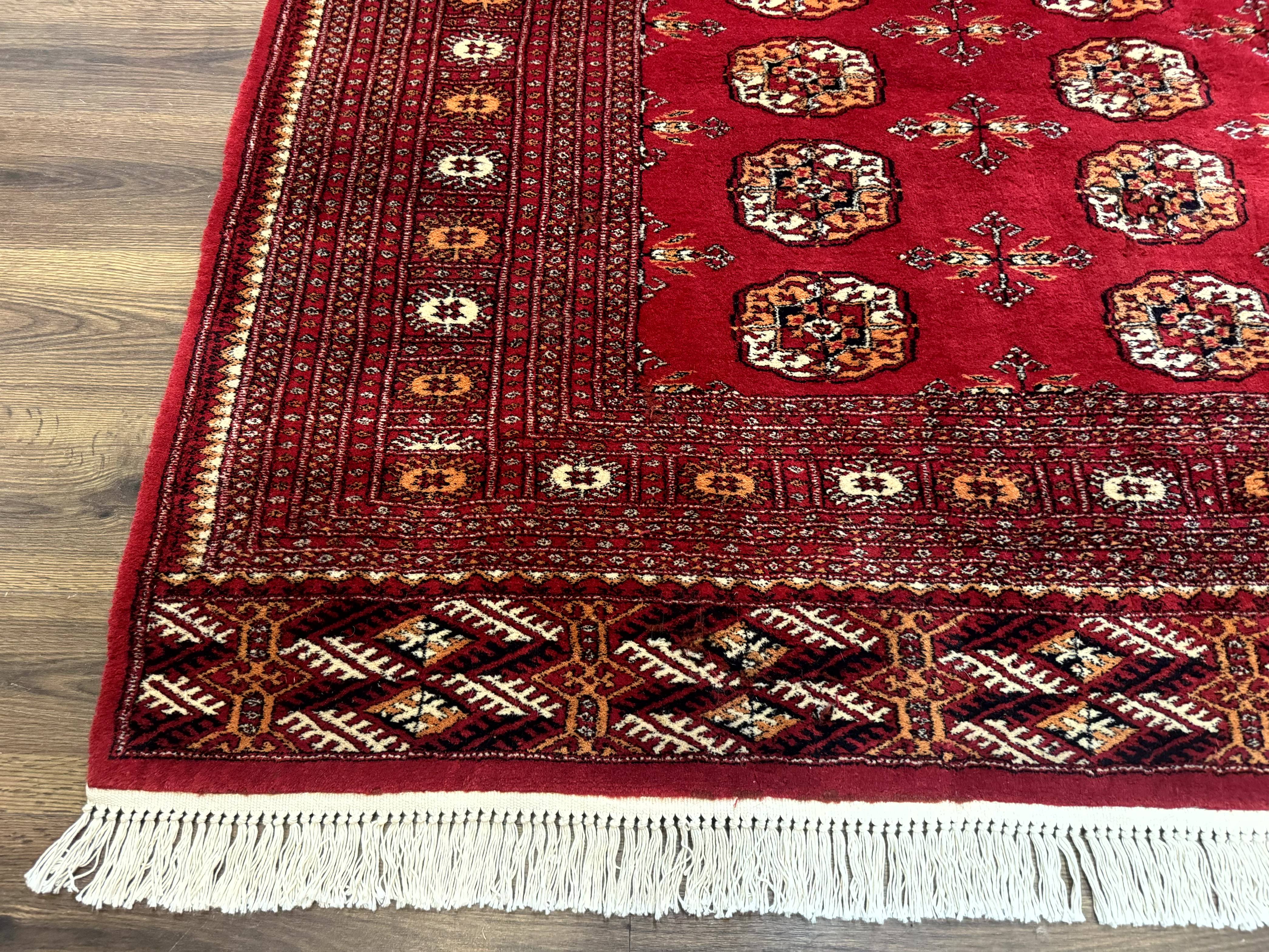 Red Turkoman Bokhara Rug 8x11, Pakistani Turkmen Carpet, Vintage Traditional Area Rug - Jewel Rugs