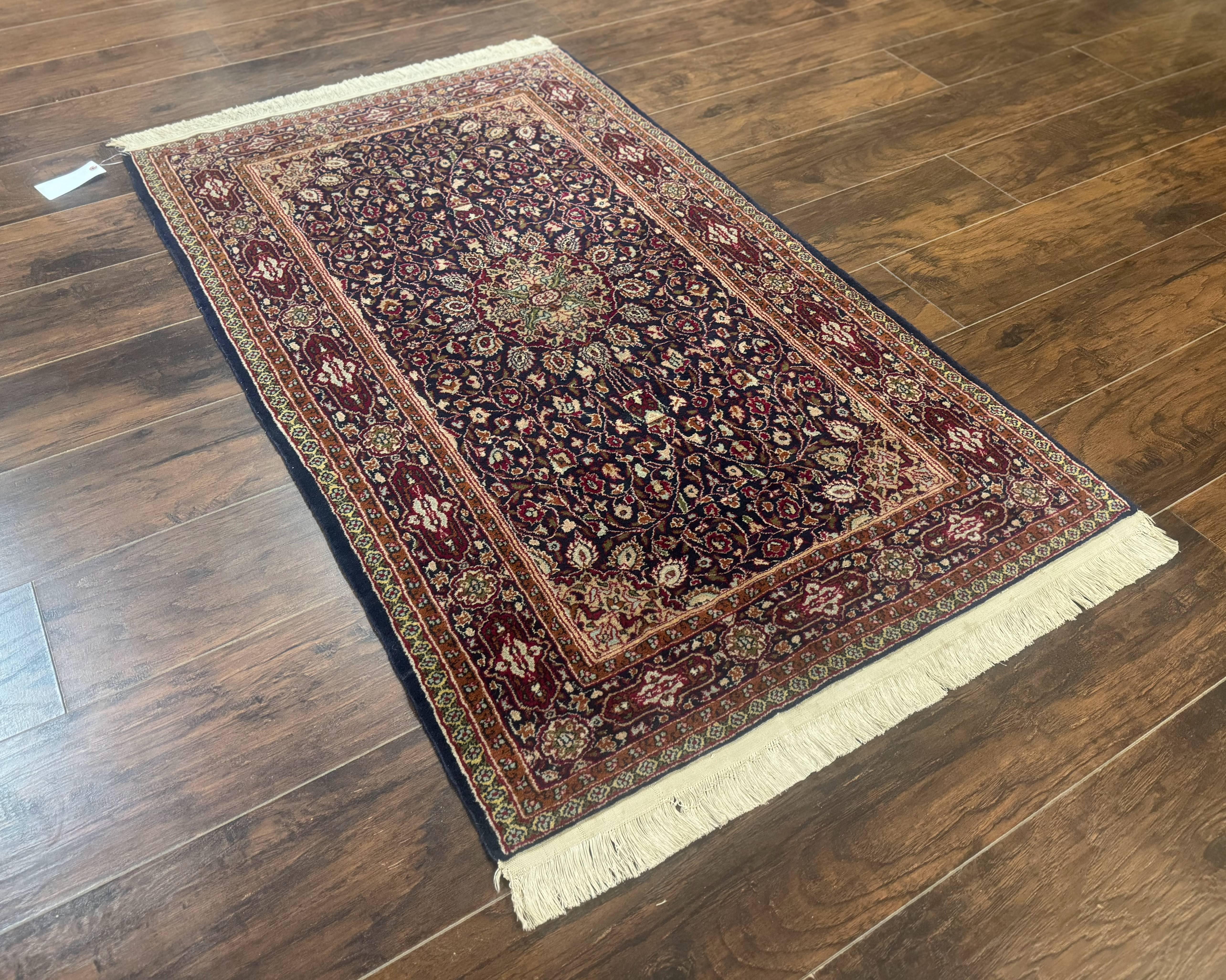 Indo Kashmiri Rug 3x5, Navy Blue, Very Fine 400 KPSI, Pair B - Jewel Rugs