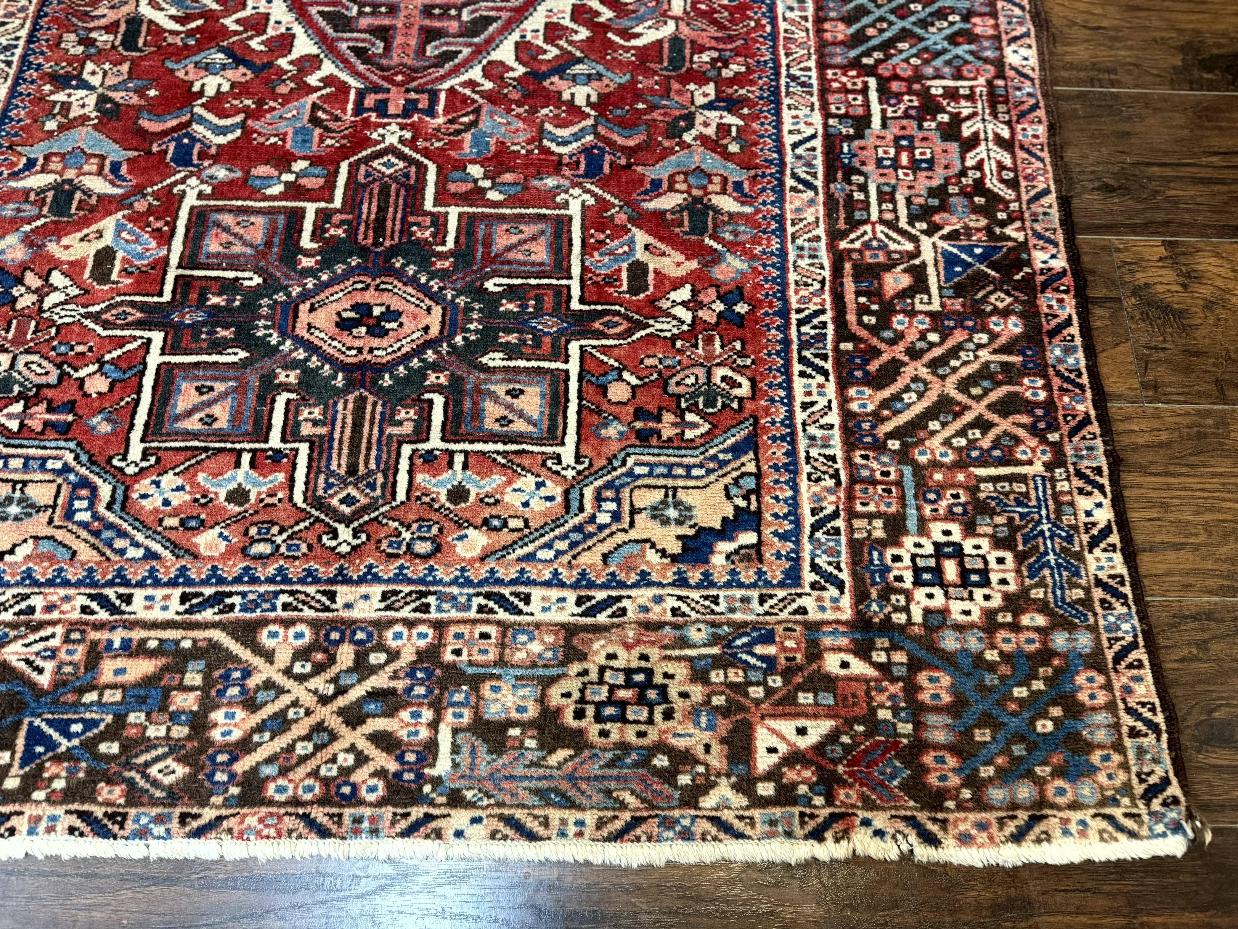 Perisan Heriz Rug 5x13, Wide Runner Rug, Geometric Medallions Tribal Carpet, Antique, Red, Rare Size, Wool Handmade Runner - Jewel Rugs